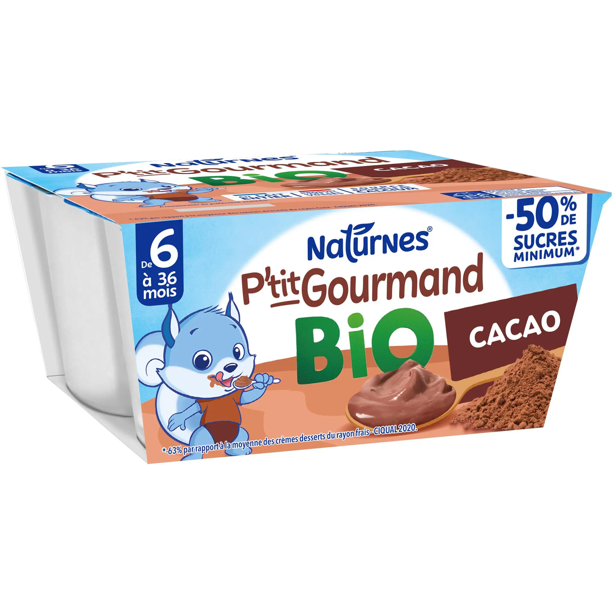 NESTLE P'tit brassé petit pot dessert lacté cacao bio dès 6 mois