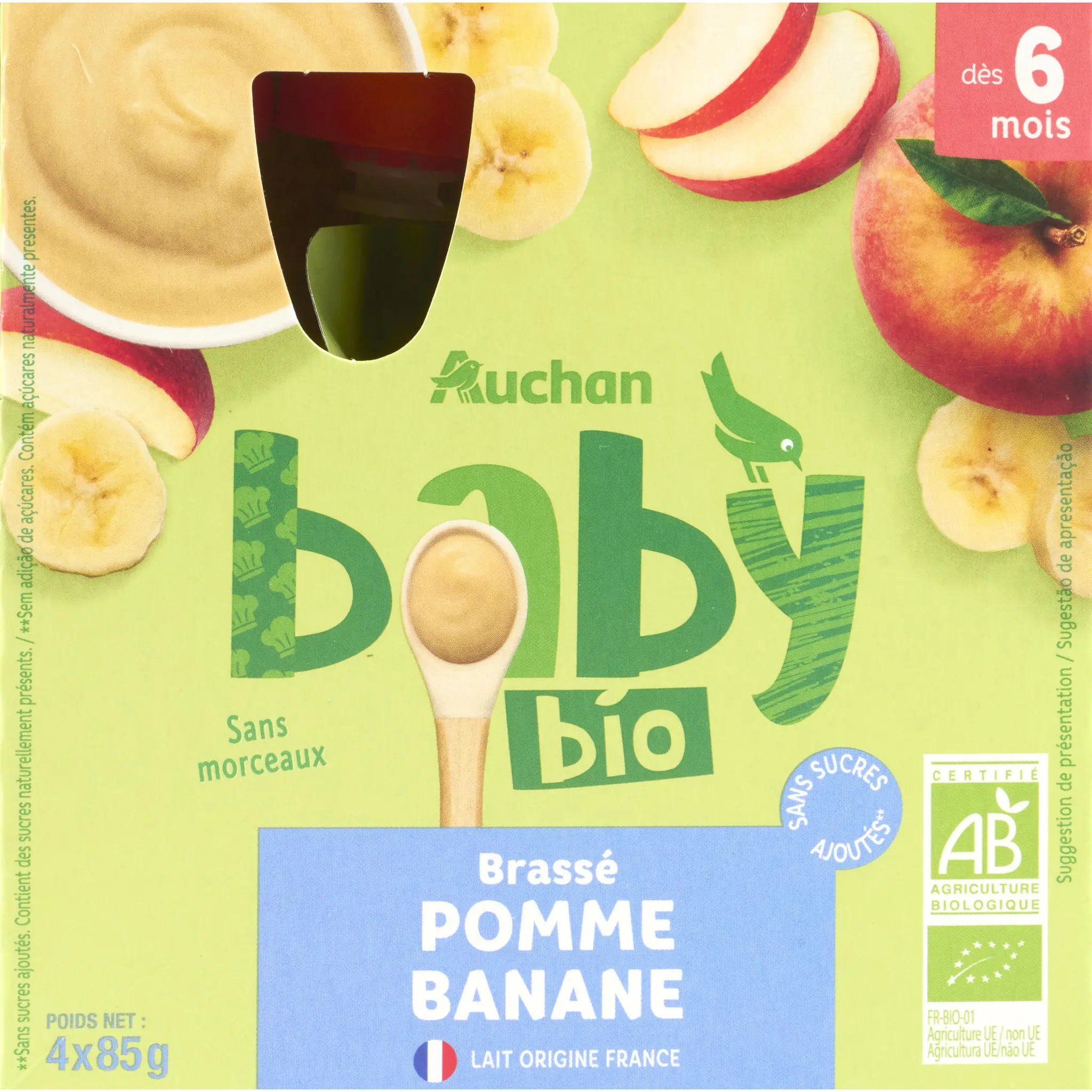 AUCHAN BABY BIO Gourdes brassé pomme banane dès 6 mois