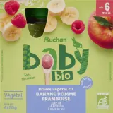 AUCHAN BABY BIO Gourdes brassé végétal riz banane pomme framboise dès 6 mois