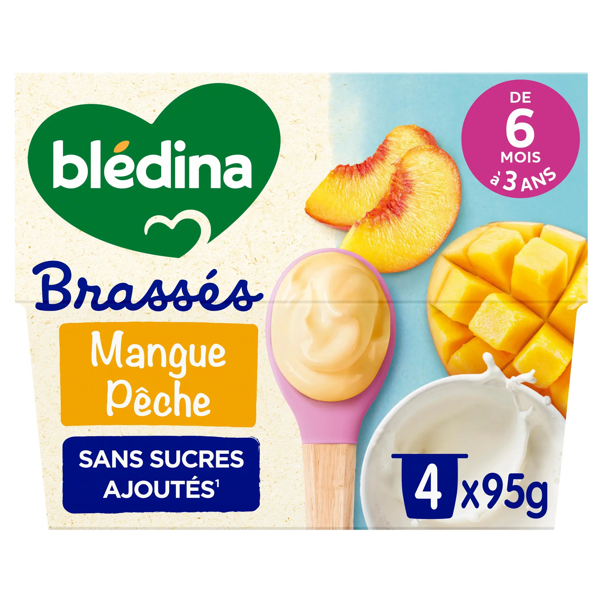 BLEDINA Yaourts brassés bébé mangue pêche dès 6 mois