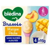 BLEDINA Yaourts brassés bébé mangue pêche dès 6 mois