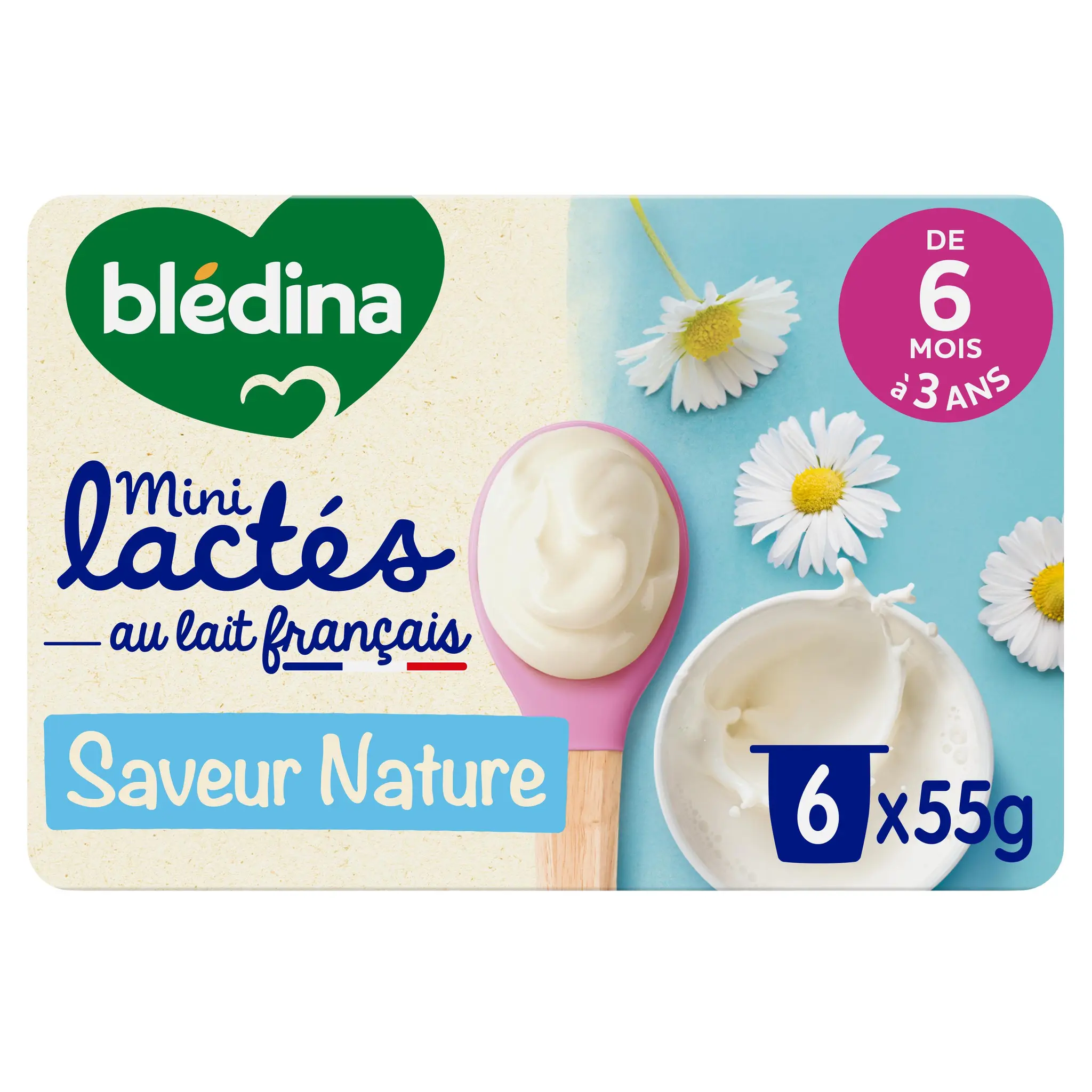 BLEDINA Mini lactés pot dessert nature sans sucres ajoutés dès 6 mois