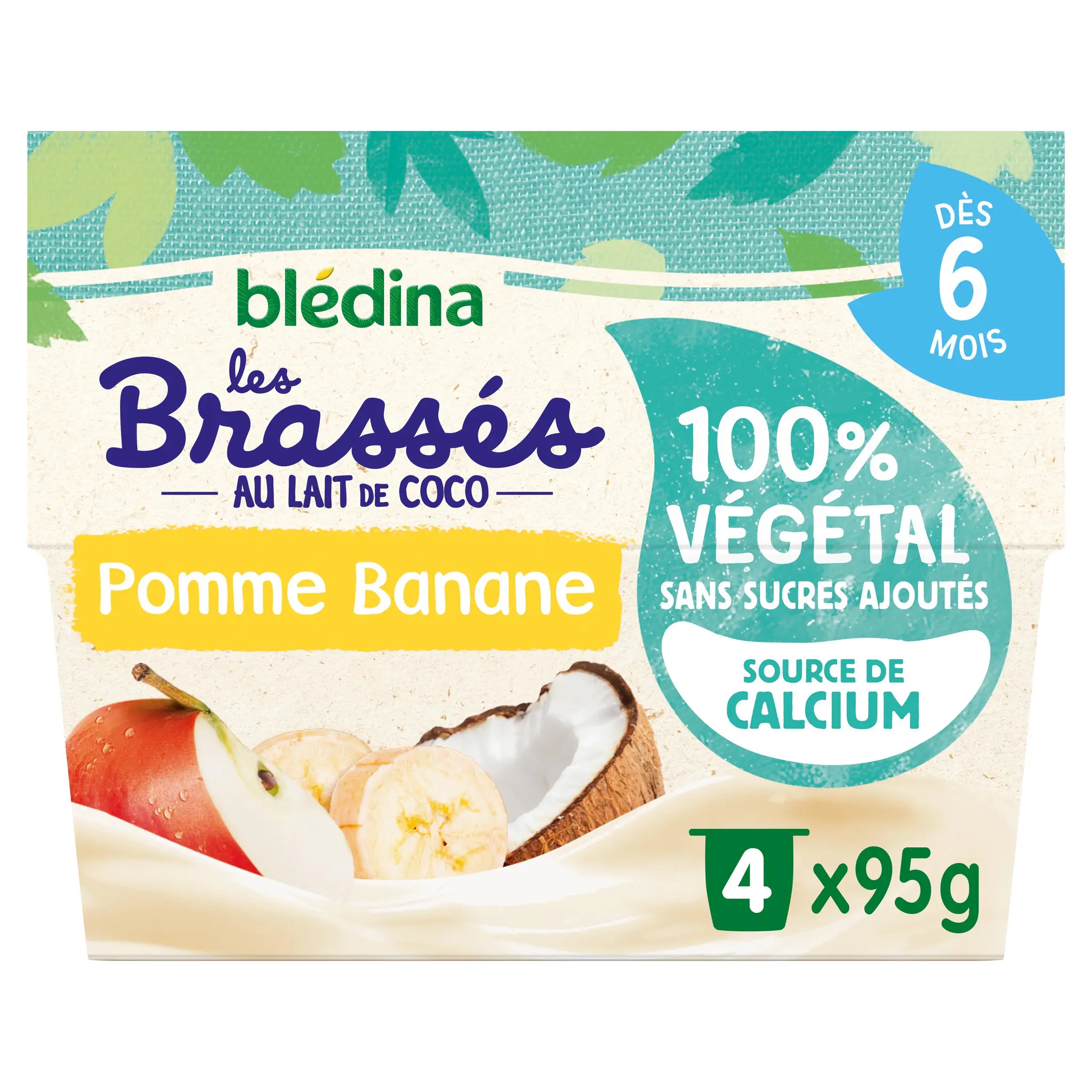 BLEDINA Les brassés 100% végétal au lait de coco pomme banane dès 6 mois