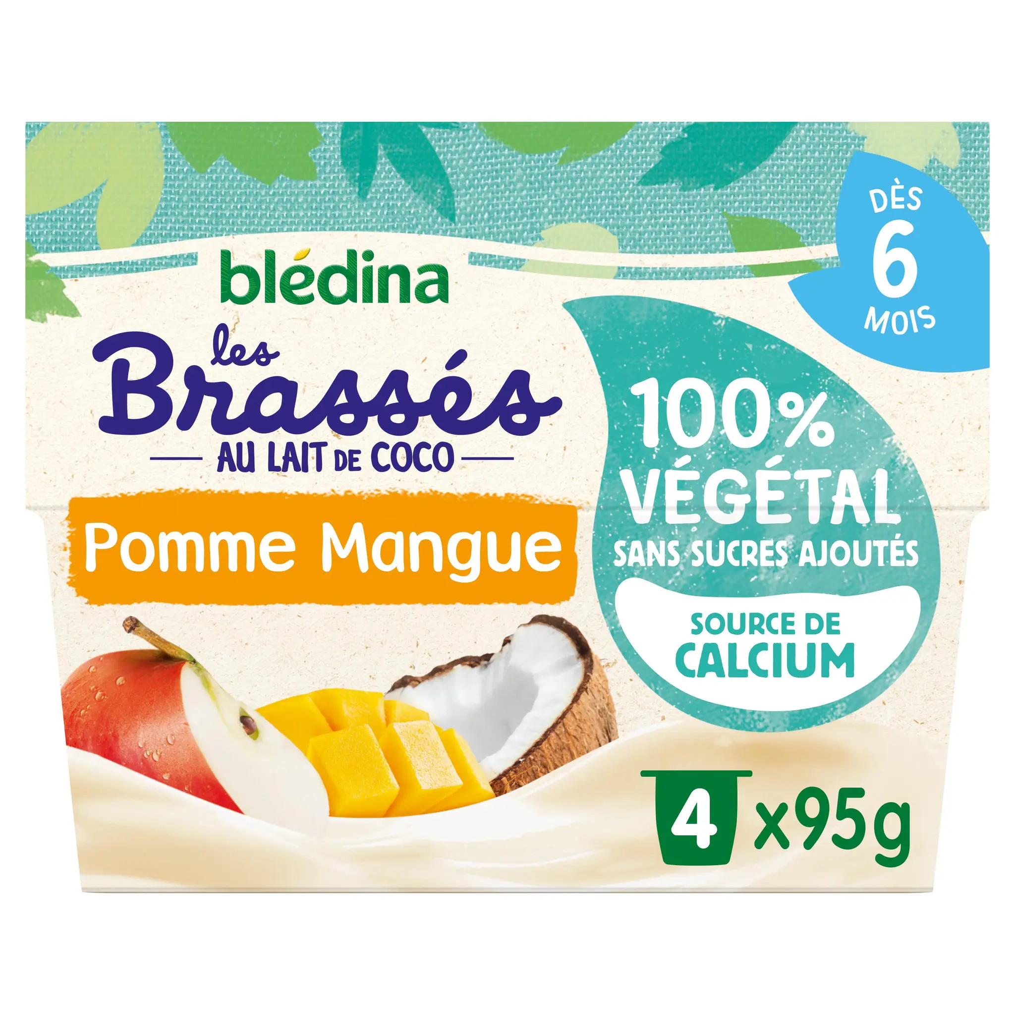 BLEDINA Les brassés 100 % végétal au lait de coco pomme mangue dès 6 mois