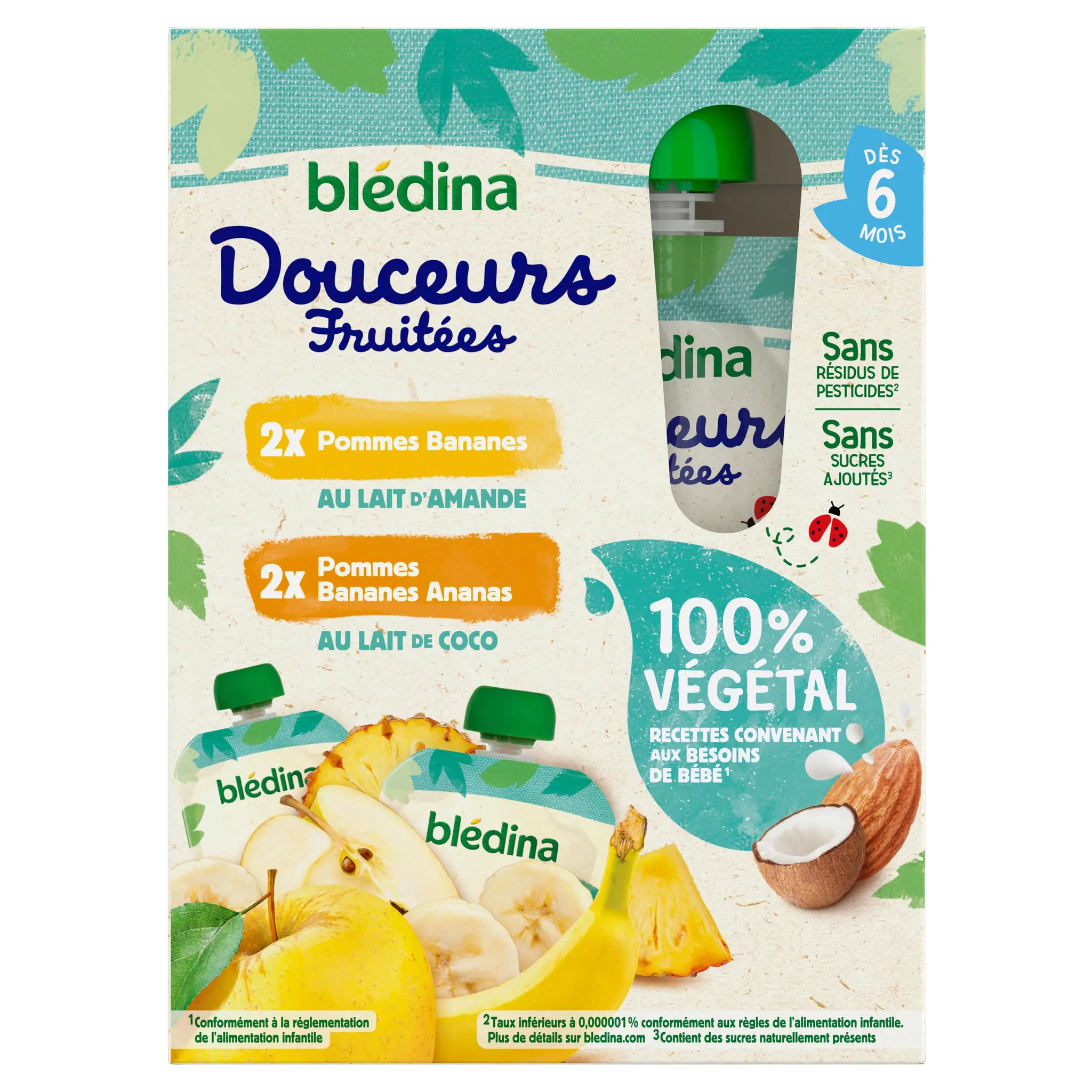 BLEDINA Gourdes douceurs fruitées 100% végétal pomme banane ananas dès 6 mois