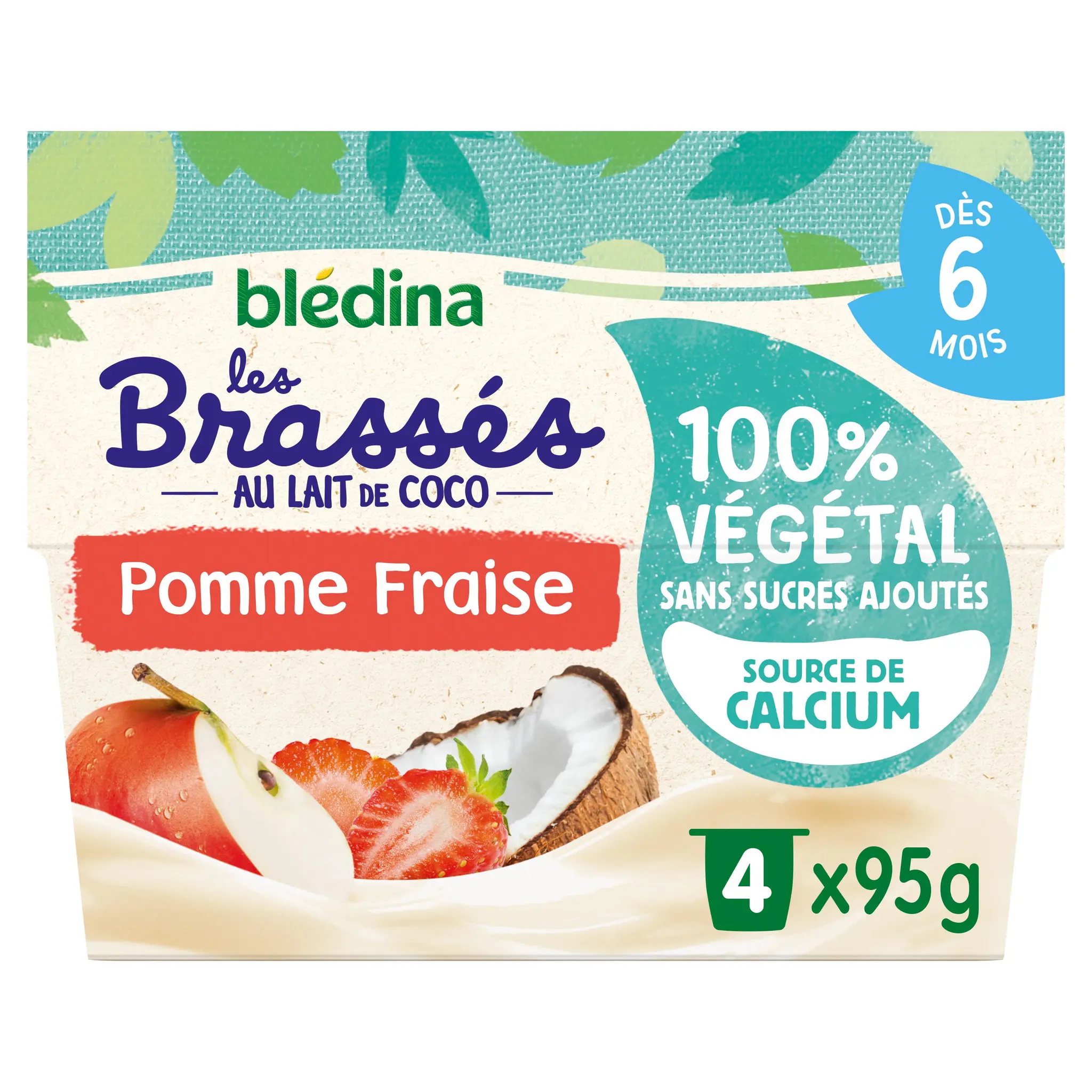 BLEDINA Les brassés petit pot dessert au lait de coco pomme fraise dès 6 mois