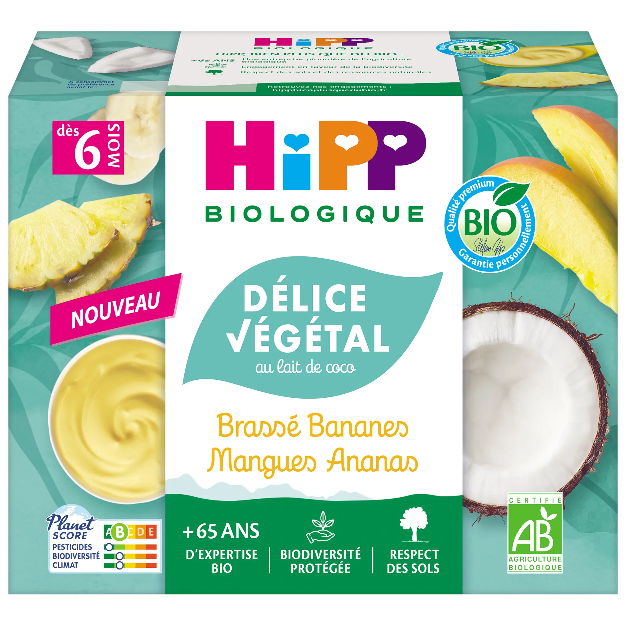HIPP Petit pot délice végétal au lait de coco brassé banane mangue ananas bio dès 6 mois