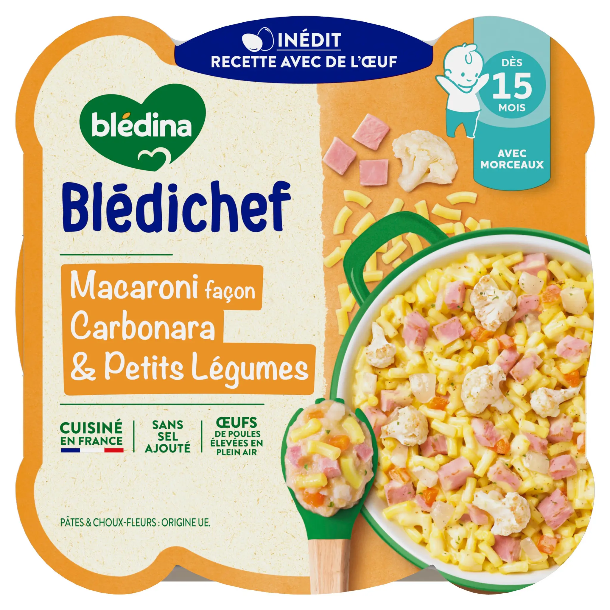 BLEDINA Blédichef macaroni façon carbonara & petits légumes dès 15 mois