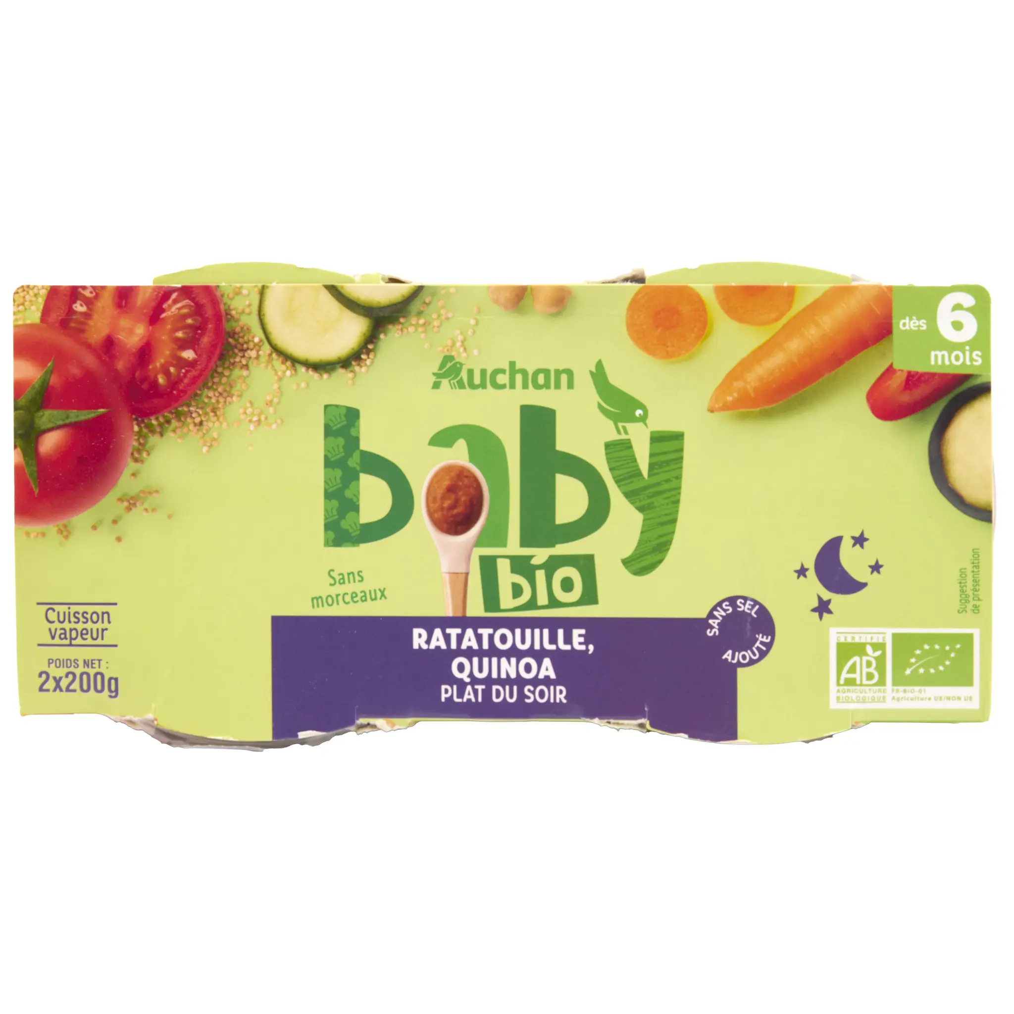 AUCHAN BABY BIO Plat du soir ratatouille quinoa dès 6 mois