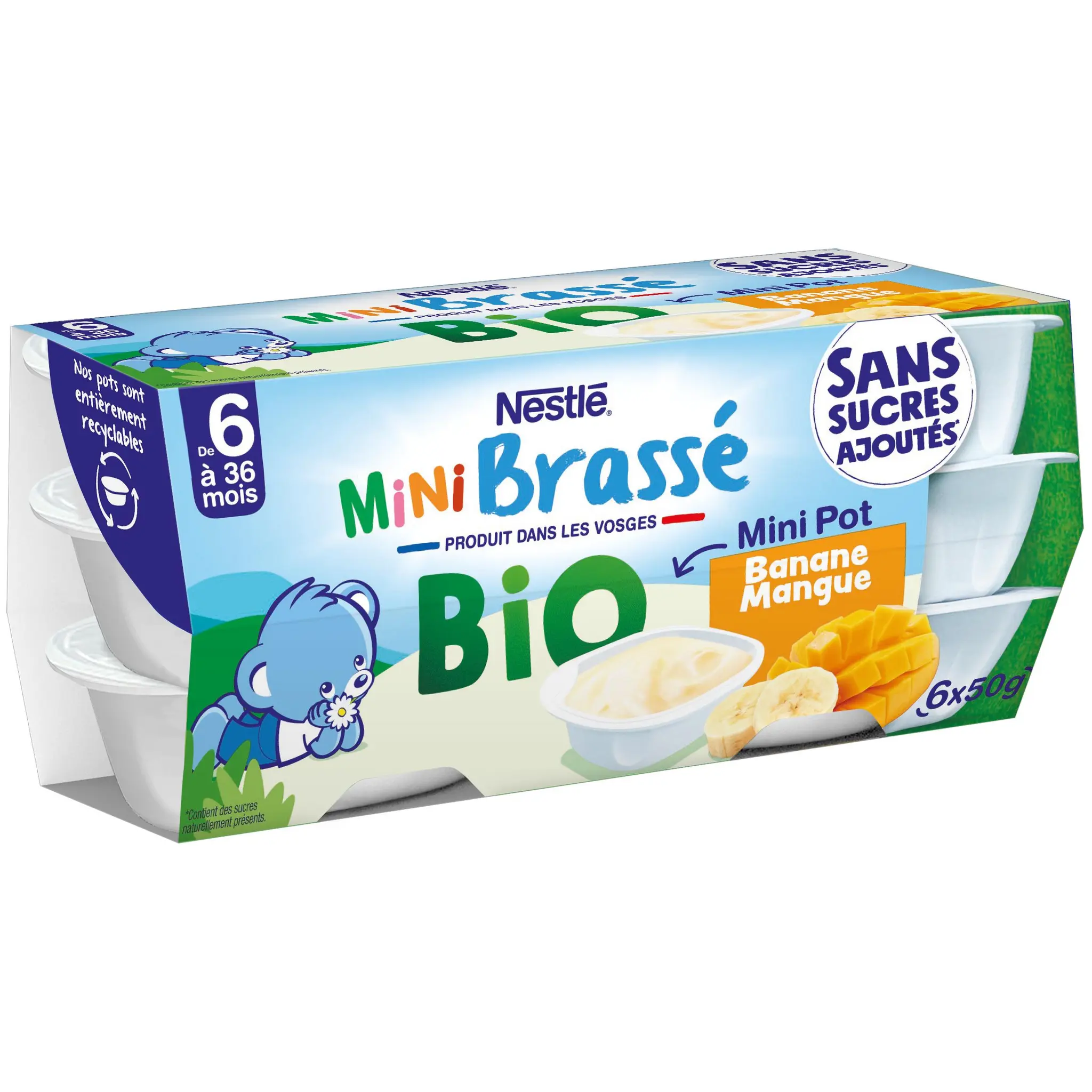 NESTLE P'tit brassé petit pot dessert lacté banane mangue bio dès 4 mois