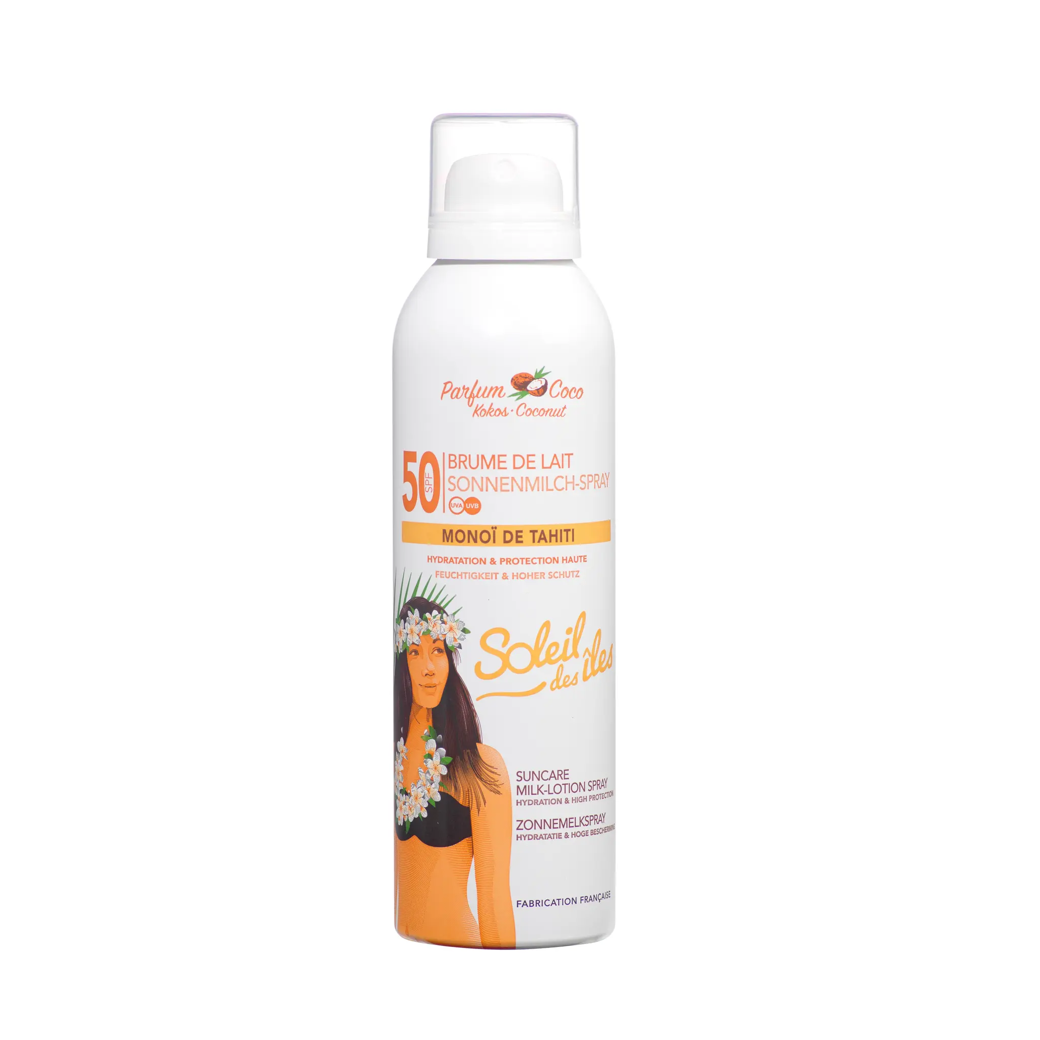 SOLEIL DES ILES Brume de lait SPF50 Monoï de Tahiti parfum coco