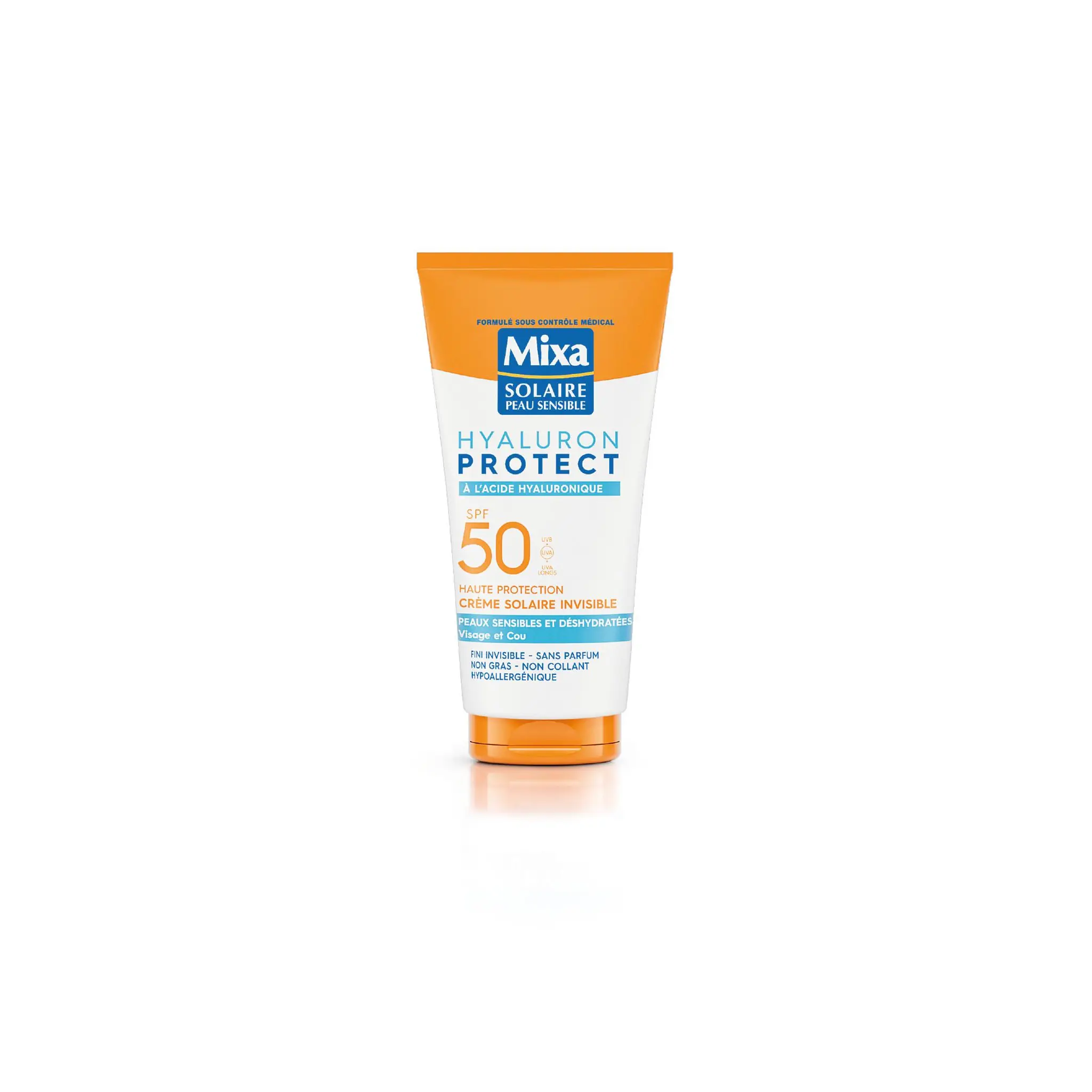 MIXA Solaire Hyaluron Protect à l'acide hyaluronique SPF50 peaux sensibles et déshydratées visage et cou