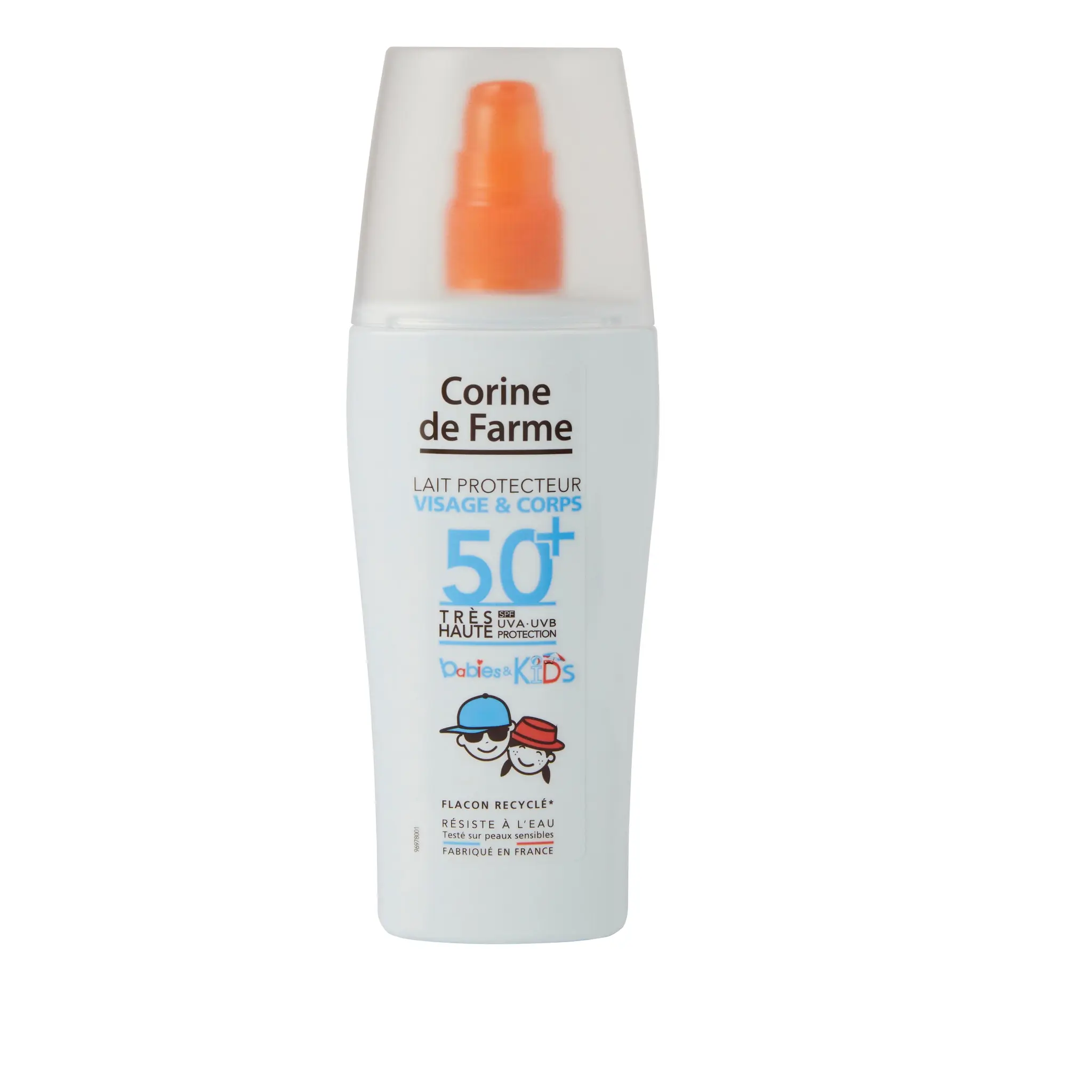 CORINE DE FARME Lait protecteur solaire visage & corps enfants résiste à l'eau SPF50+ UVA UVB