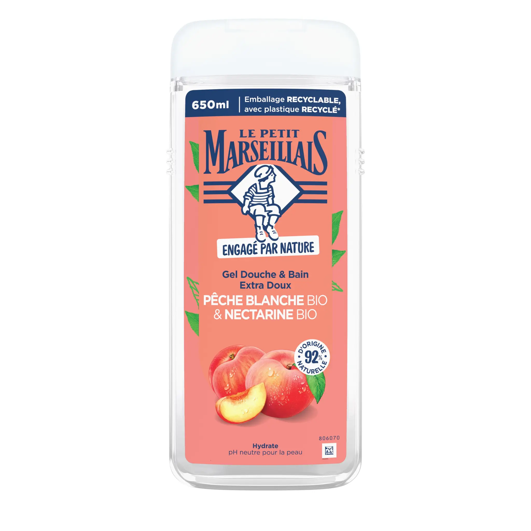 LE PETIT MARSEILLAIS Gel douche et bain pêche blanche bio et nectarine bio