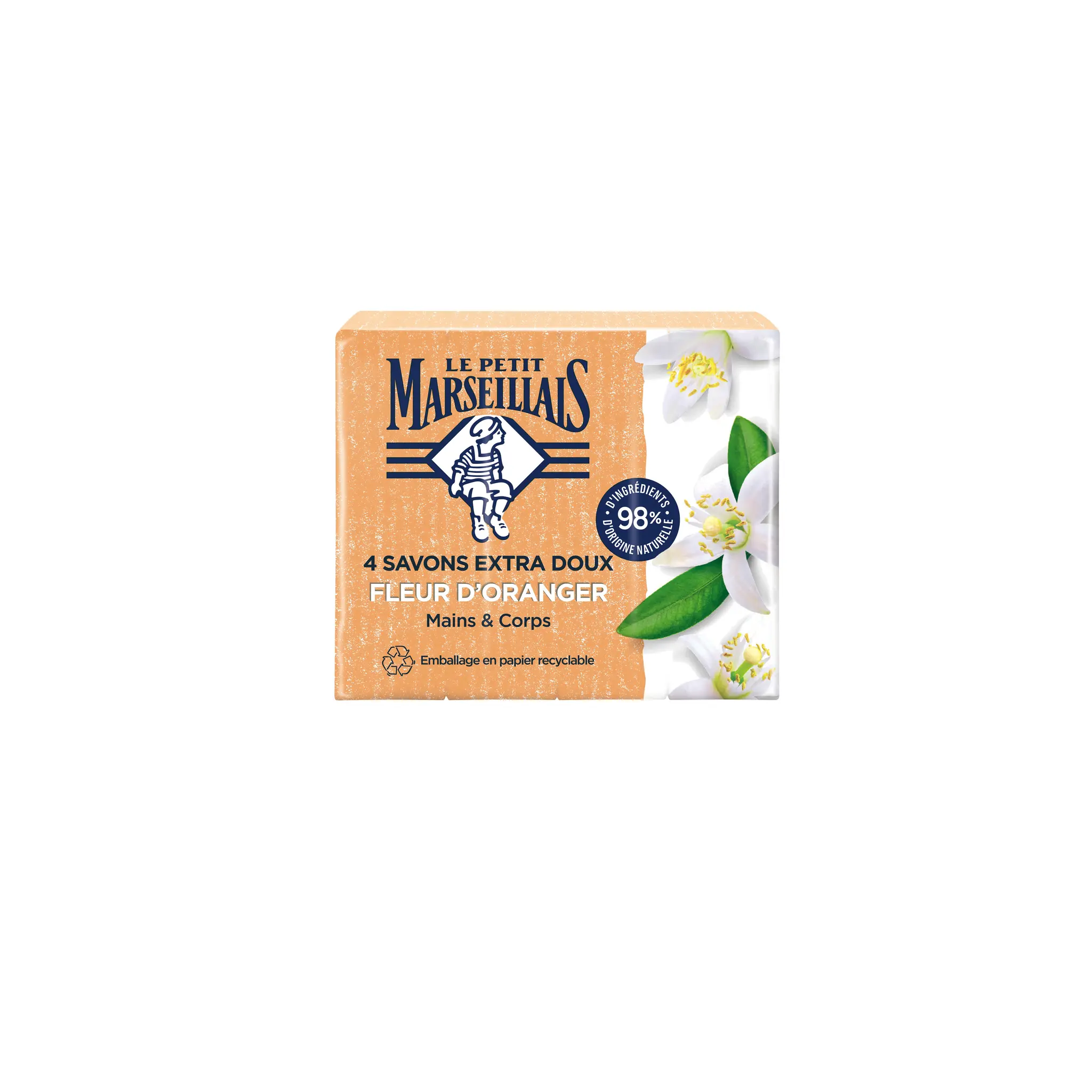 LE PETIT MARSEILLAIS Savon solide extra doux mains et corps fleur d'oranger