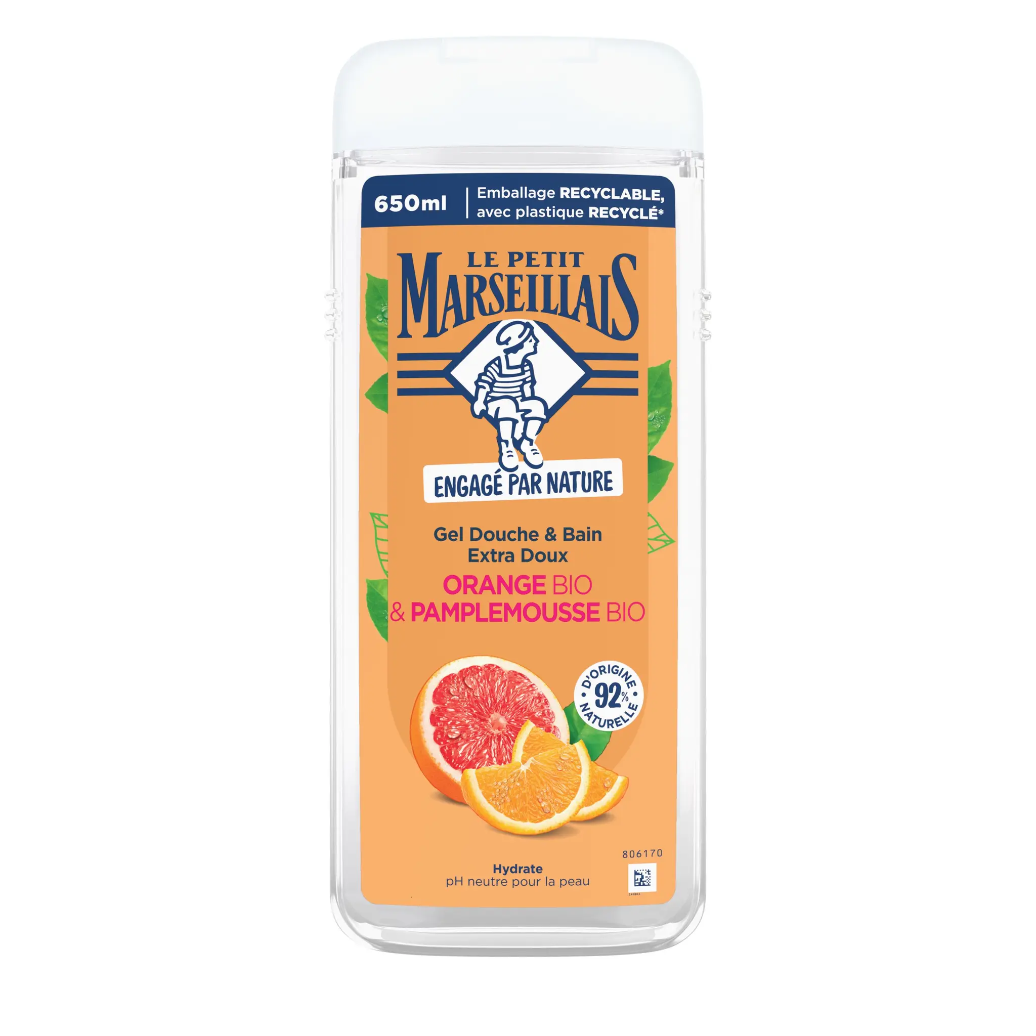 LE PETIT MARSEILLAIS Gel douche et bain orange bio et pamplemousse bio