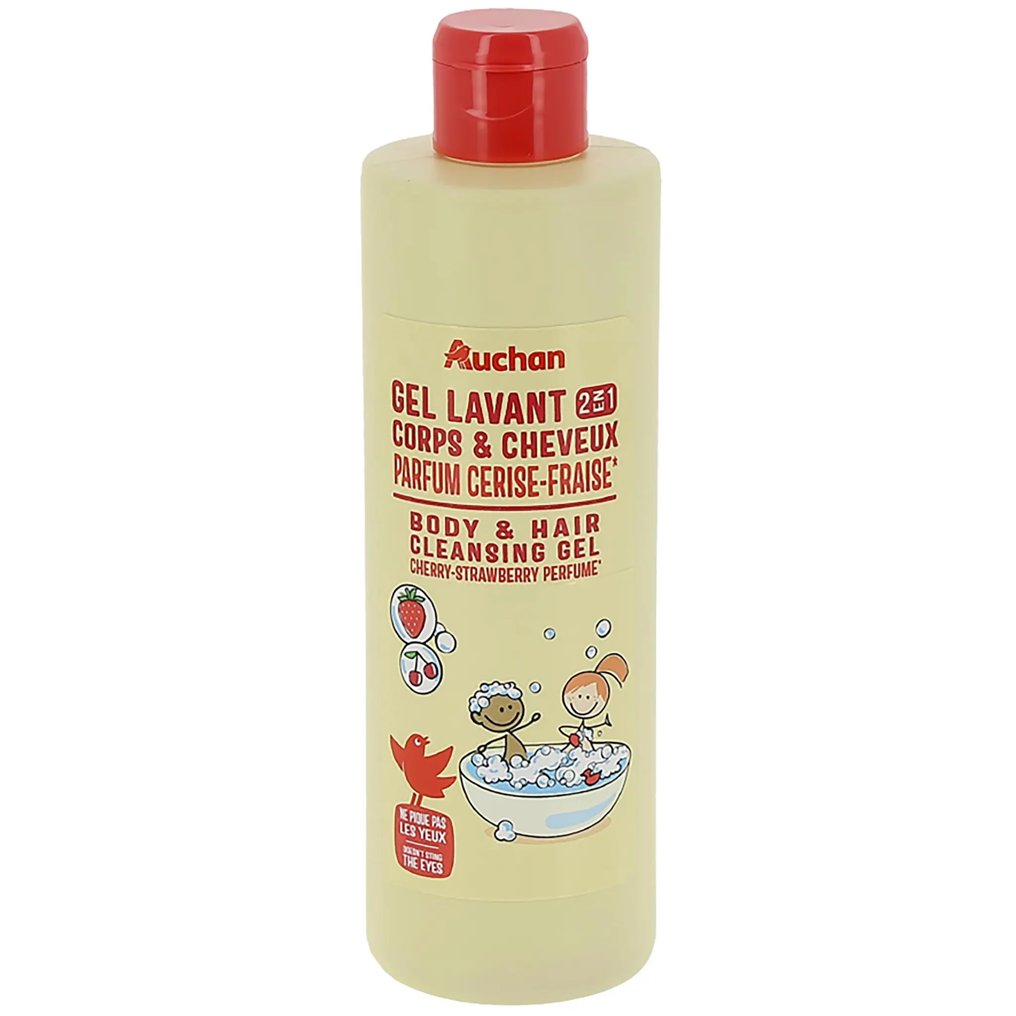 AUCHAN Gel lavant 2 en 1 corps et cheveux parfum cerise fraise