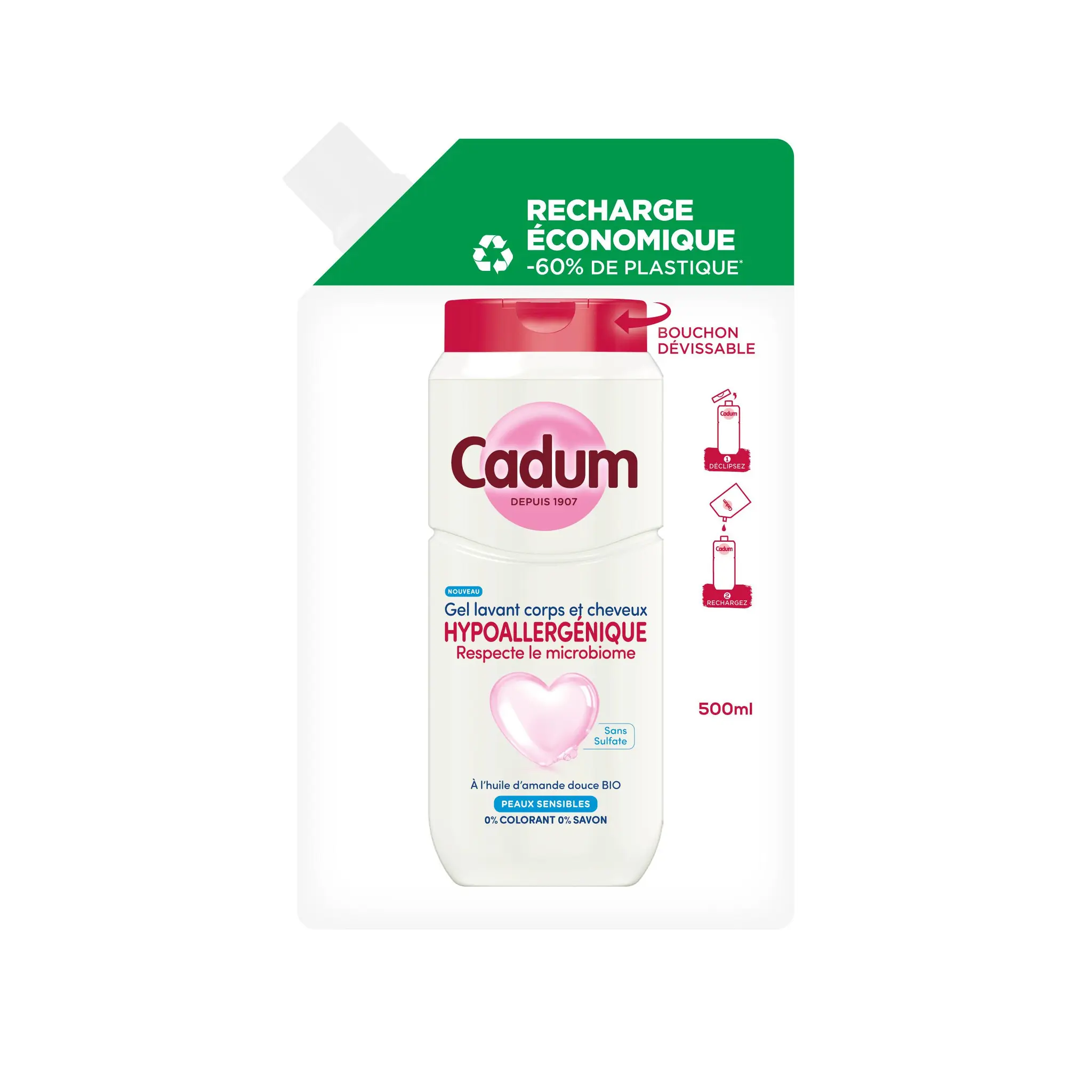 CADUM Eco recharge Gel lavant corps et cheveux hypoallergénique