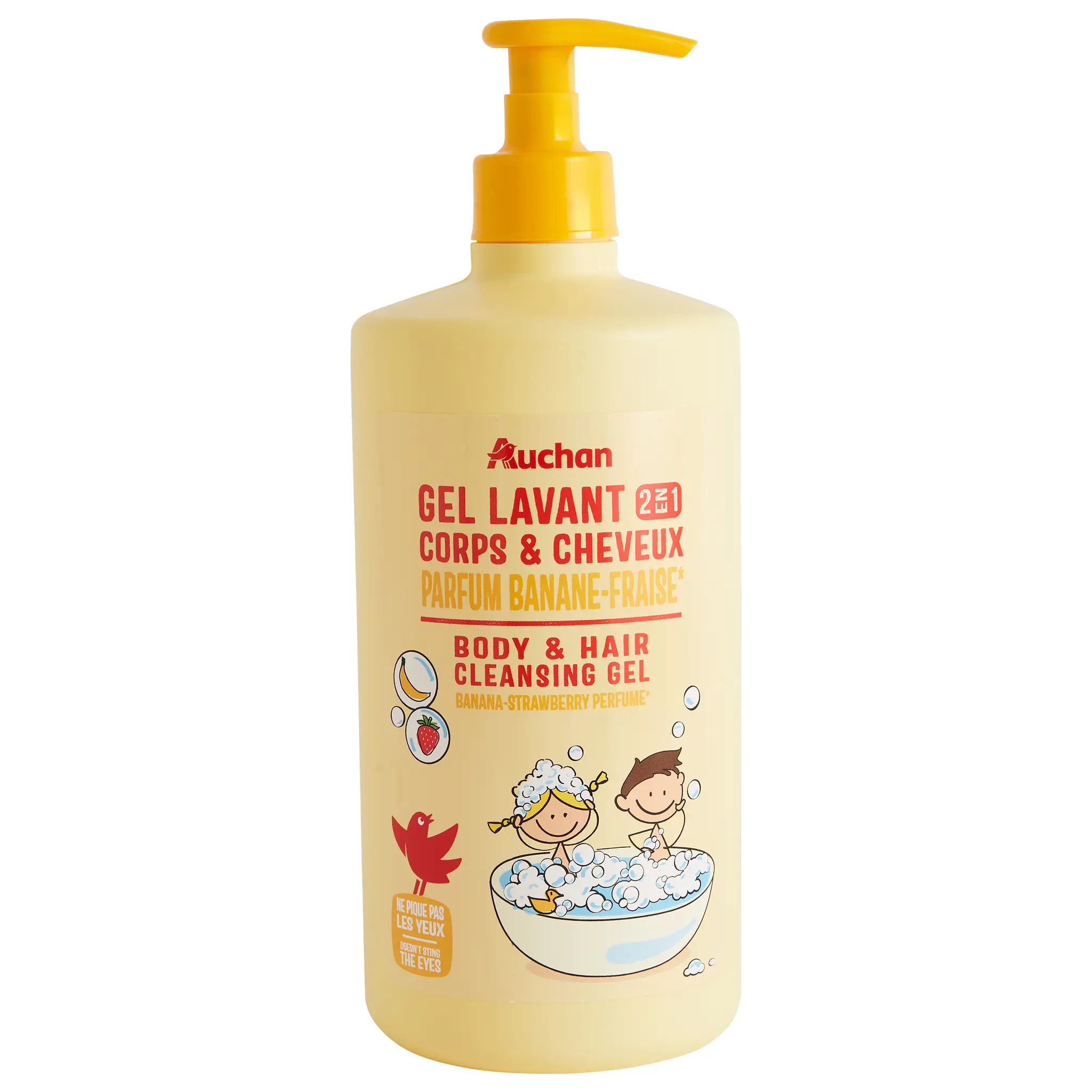 AUCHAN Gel lavant corps et cheveux 2en1 banane fraise