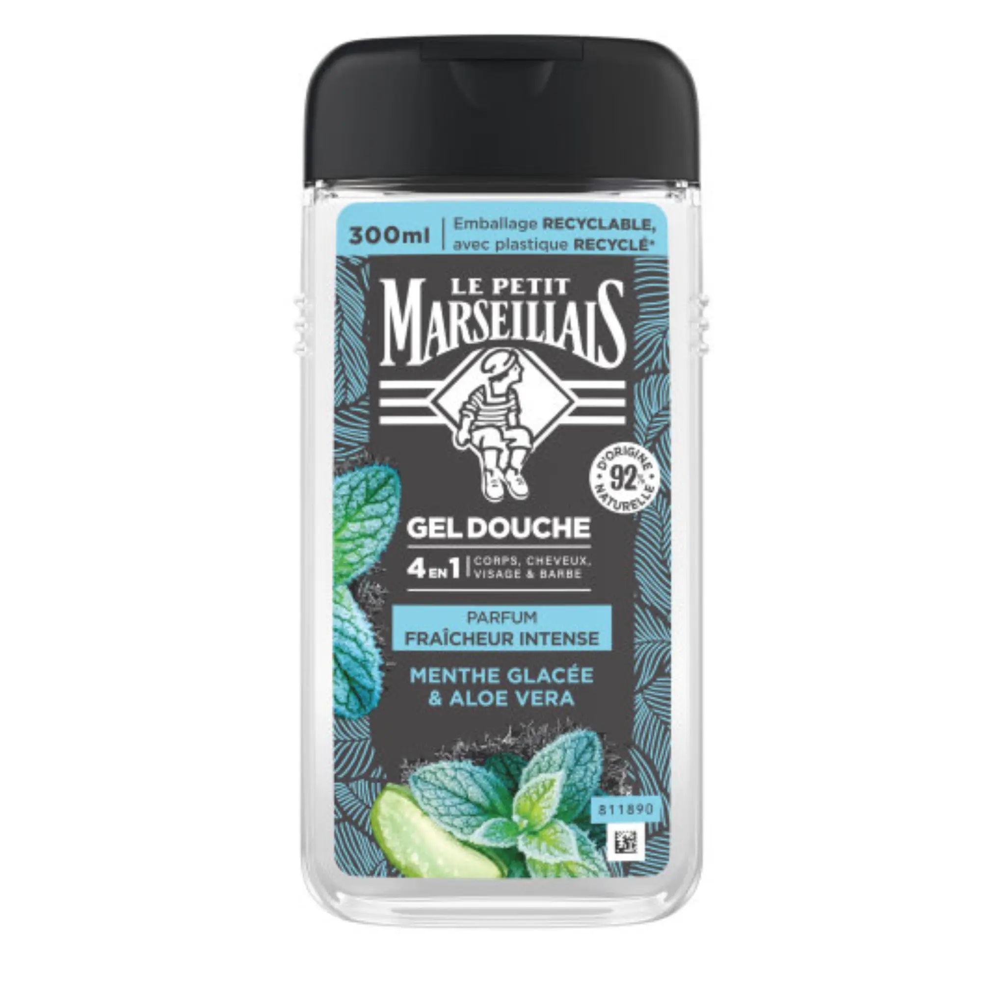 LE PETIT MARSEILLAIS Gel douche homme 4en1 corps, cheveux, visage & barbe parfum fraîcheur intense menthe glacée et aloé véra