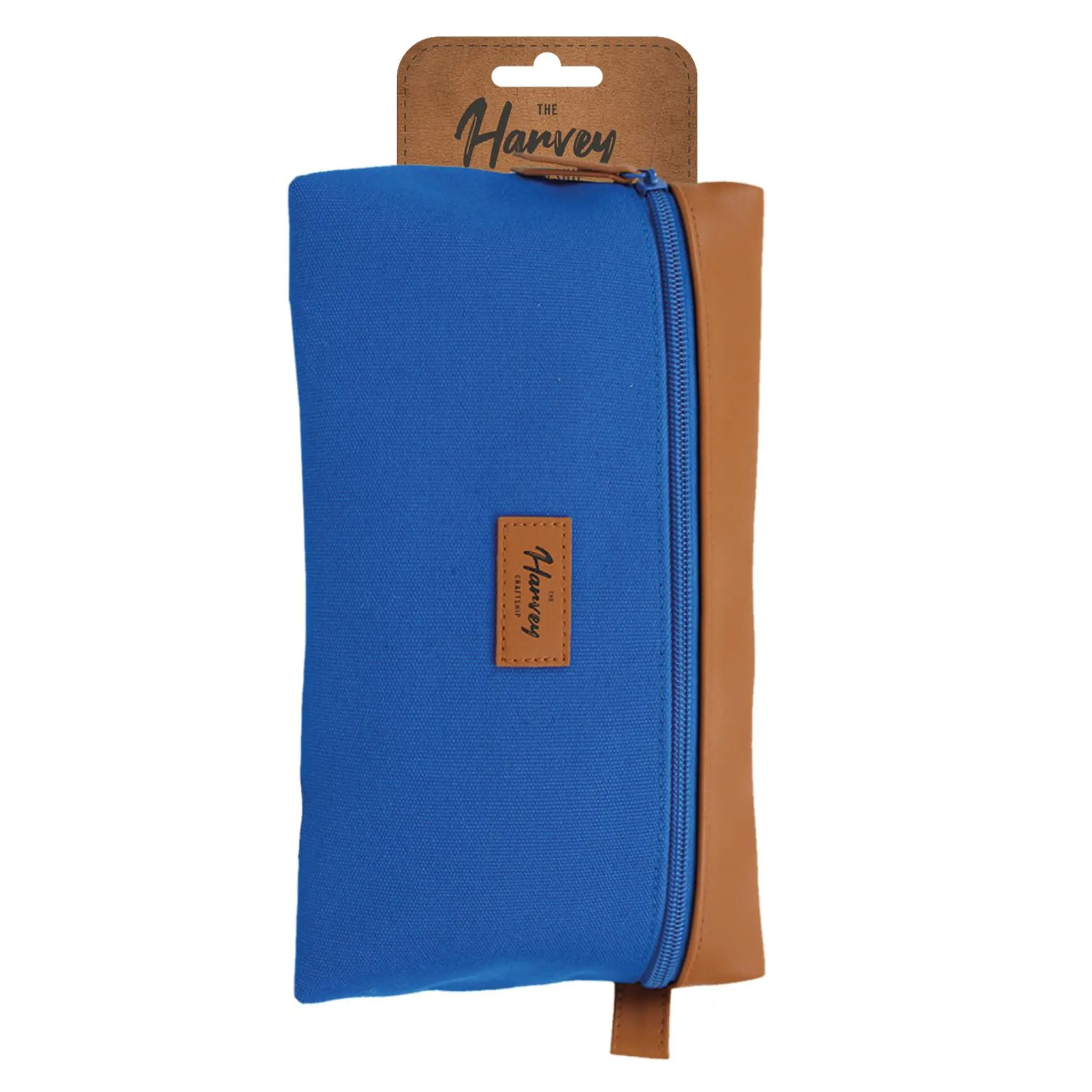 FRENCH TENDANCE Harvey Collection Trousse de toilette homme simili cuir et coton bleu marron 25cmx14cmx11cm