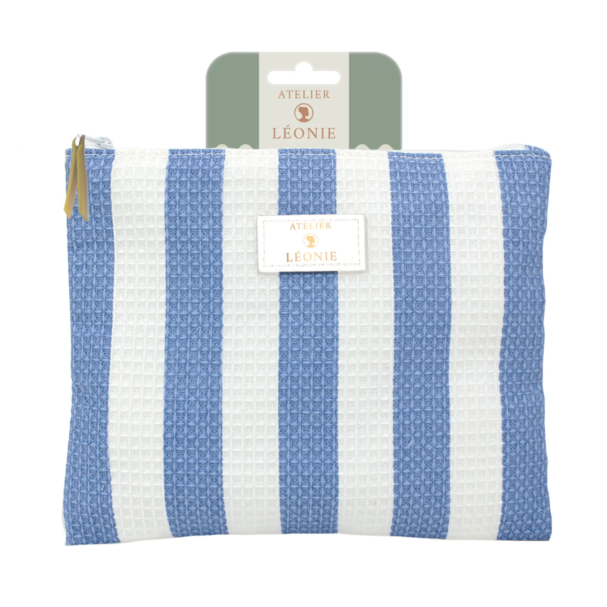 FRENCH TENDANCE Atelier Léonie pochette de toilette femme nid d'abeille rayée 21cm X 17cm