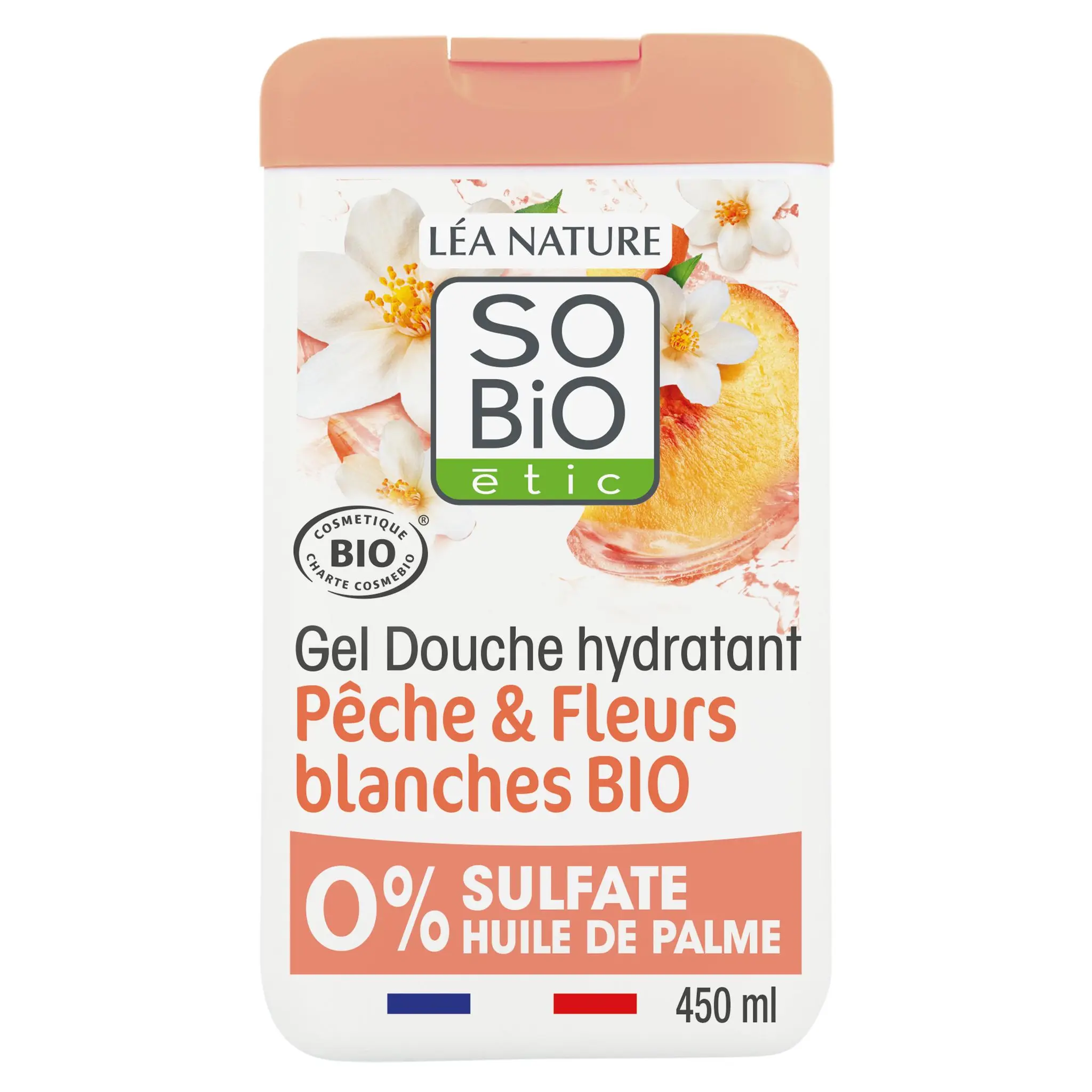 SO BIO ETIC Gel douche hydratant pêche & fleurs blanches bio