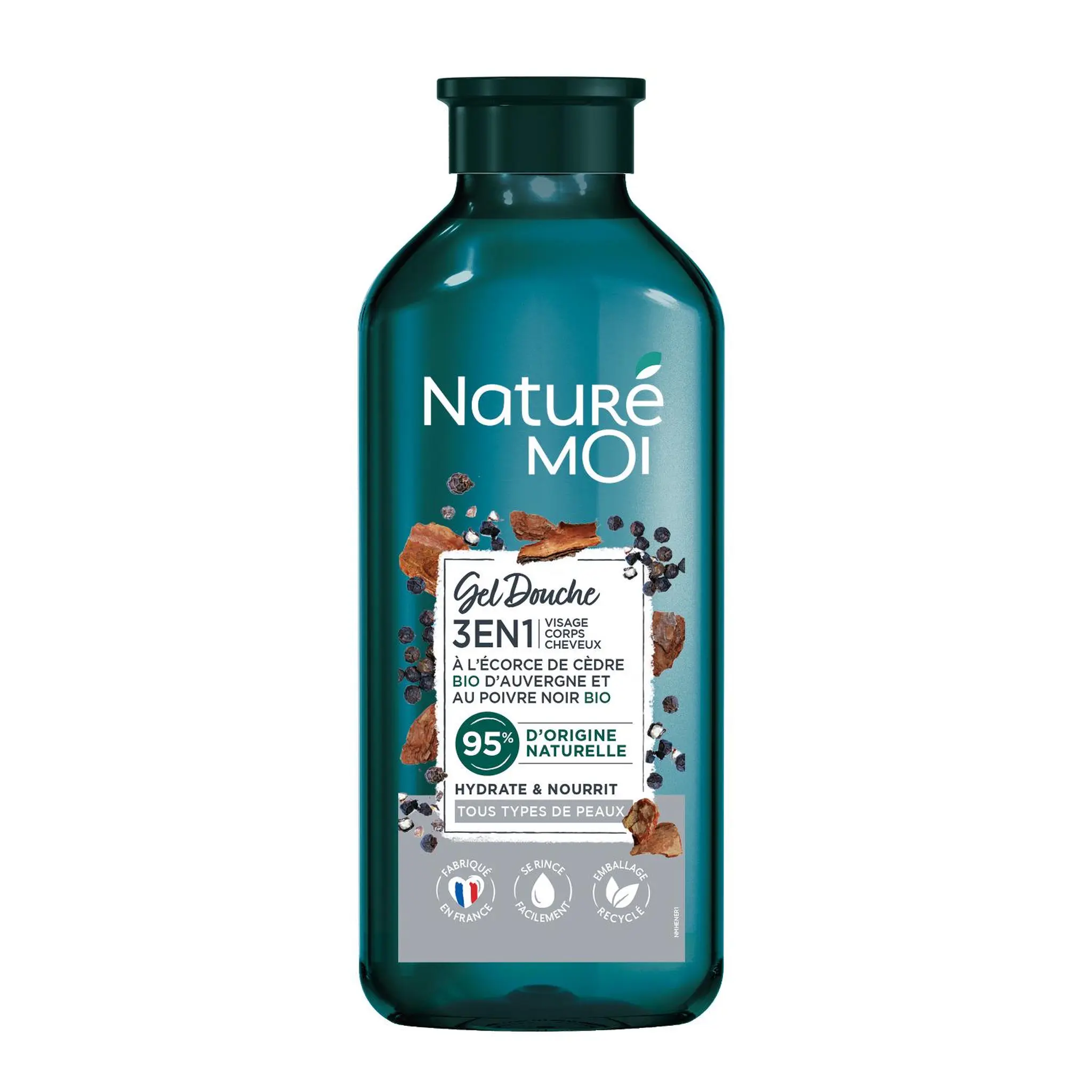 NATURÉ MOI Gel douche homme 3en1 à l'écorce de cèdre bio et poivre noir du limousin tous types de peaux