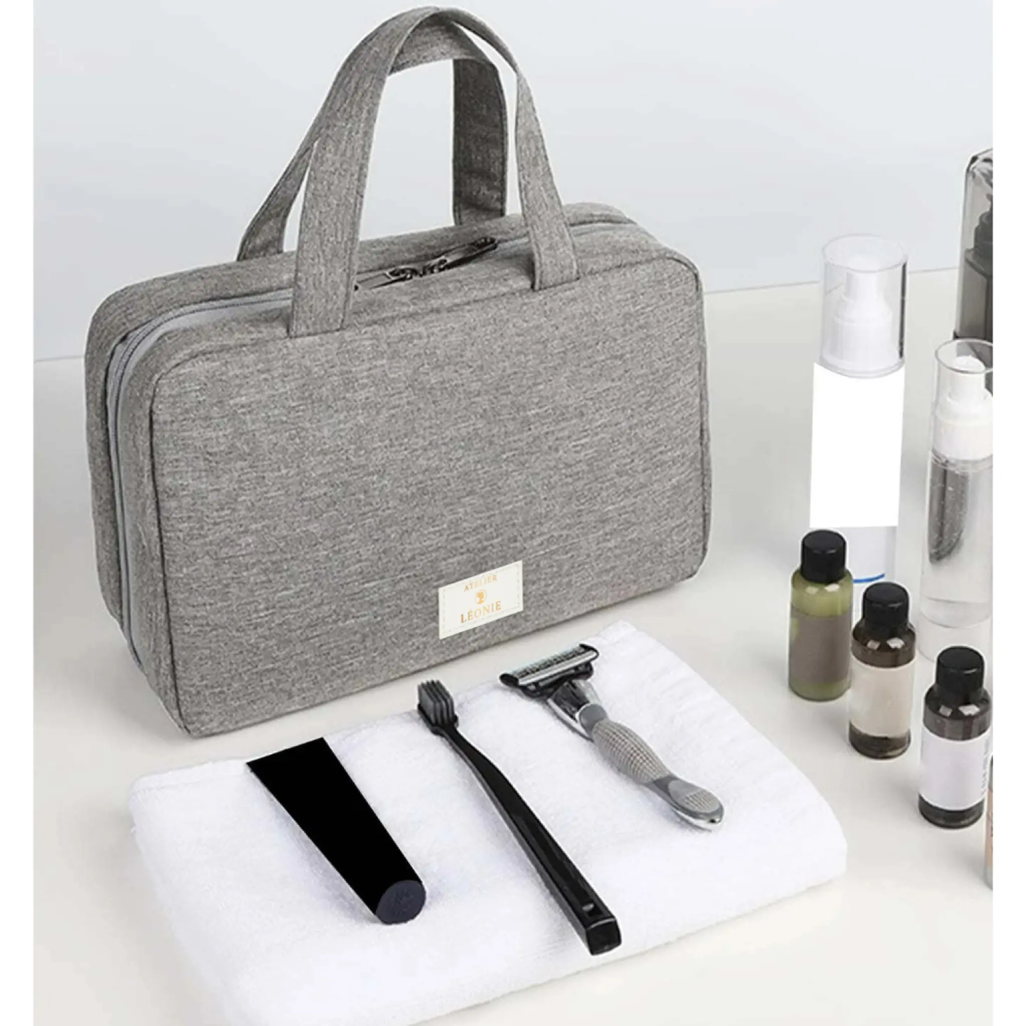 FRENCH TENDANCE Vanity trousse de toilette grise 27x18x8