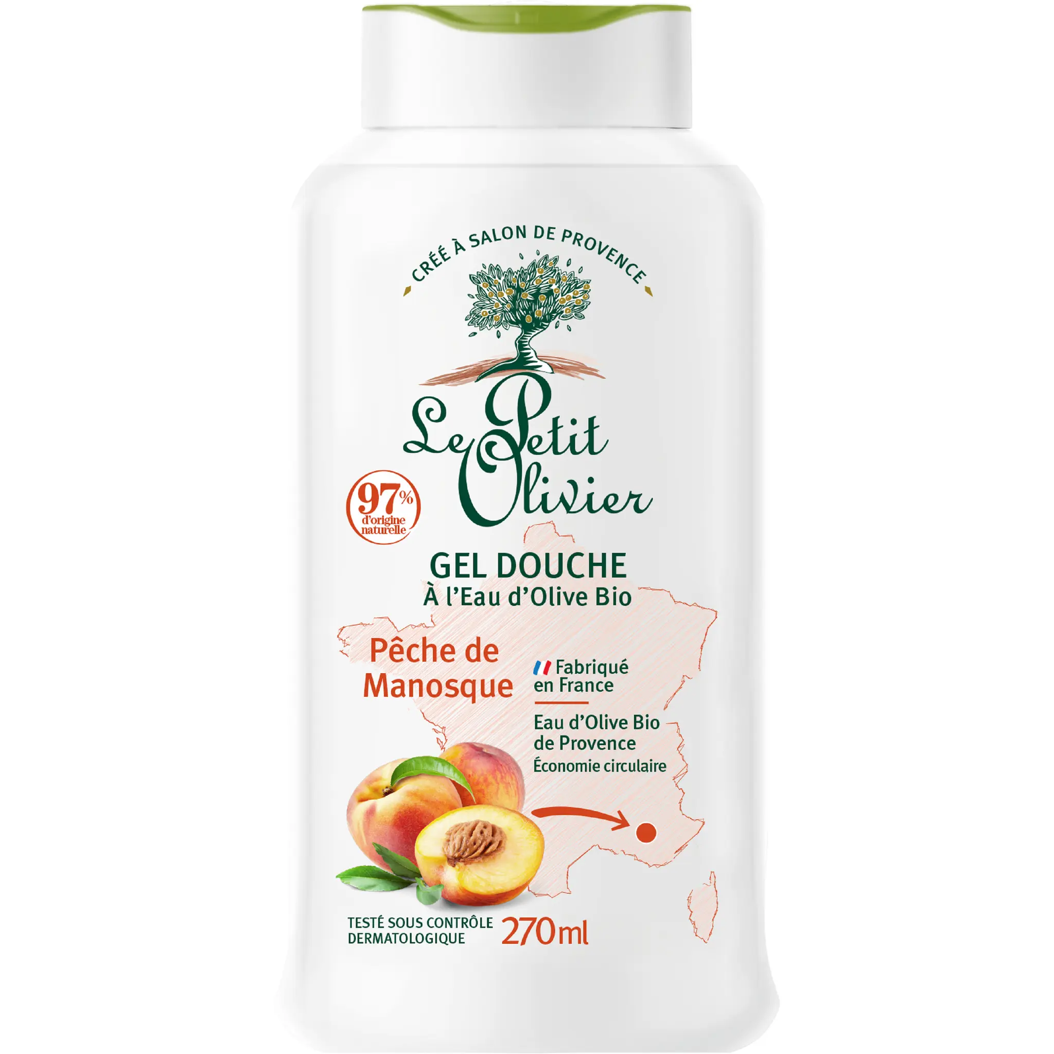 LE PETIT OLIVIER Gel douche à l'eau d'olive et pêche de Manosque
