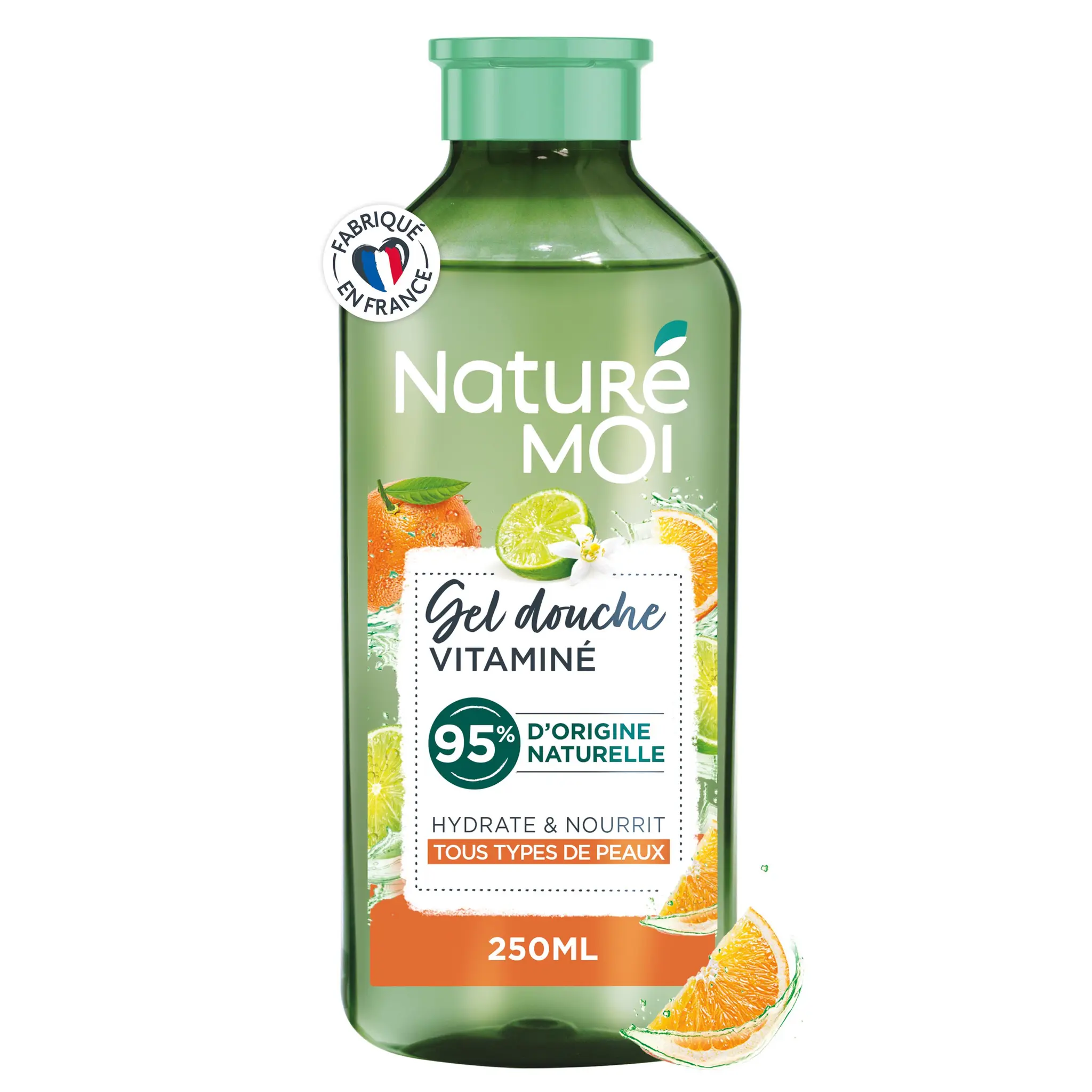 NATURÉ MOI Gel douche vitaminé au citron vert bio de Corse et eau d'orange bio pour tous types de peaux