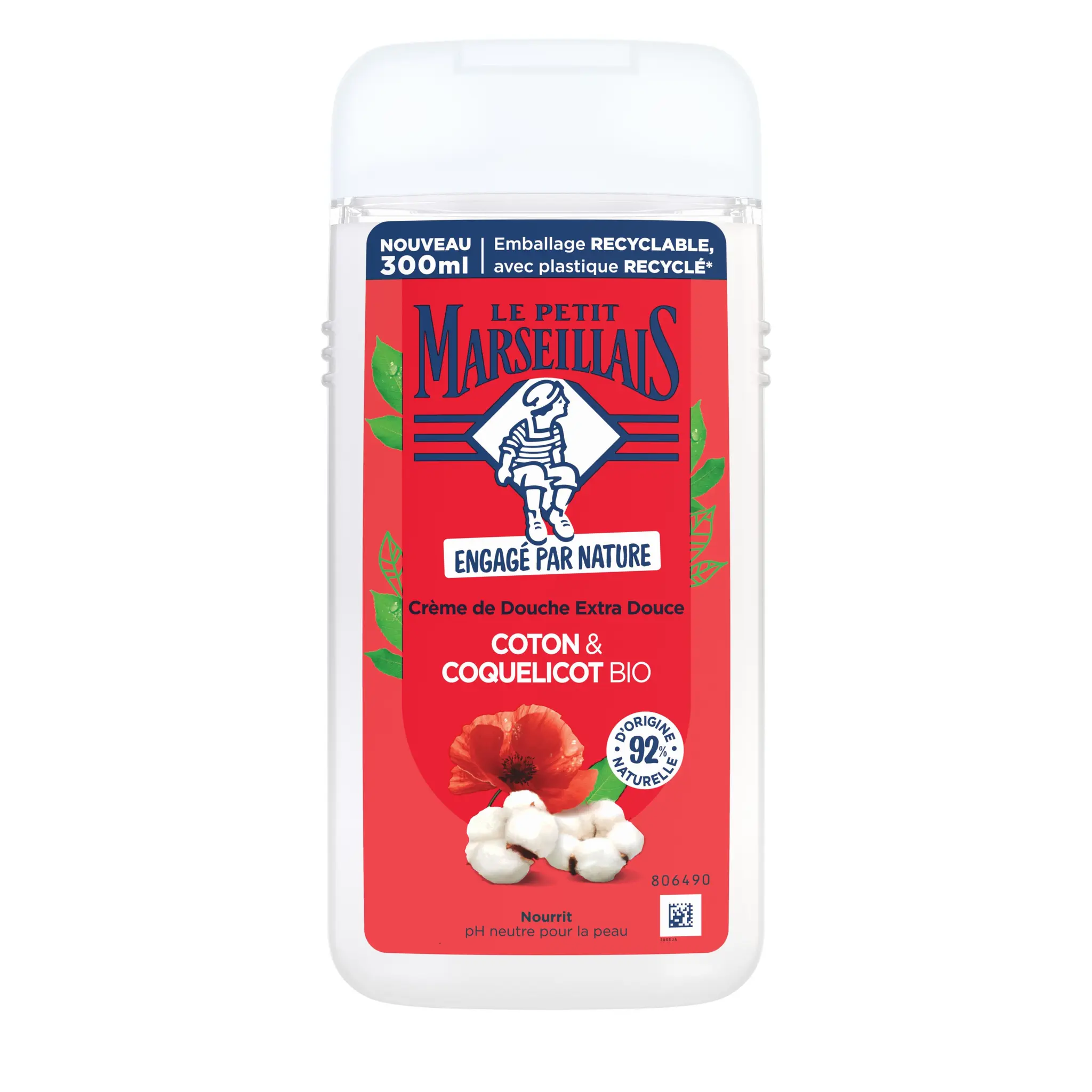 LE PETIT MARSEILLAIS Crème de douche extra douce coton et coquelicot bio
