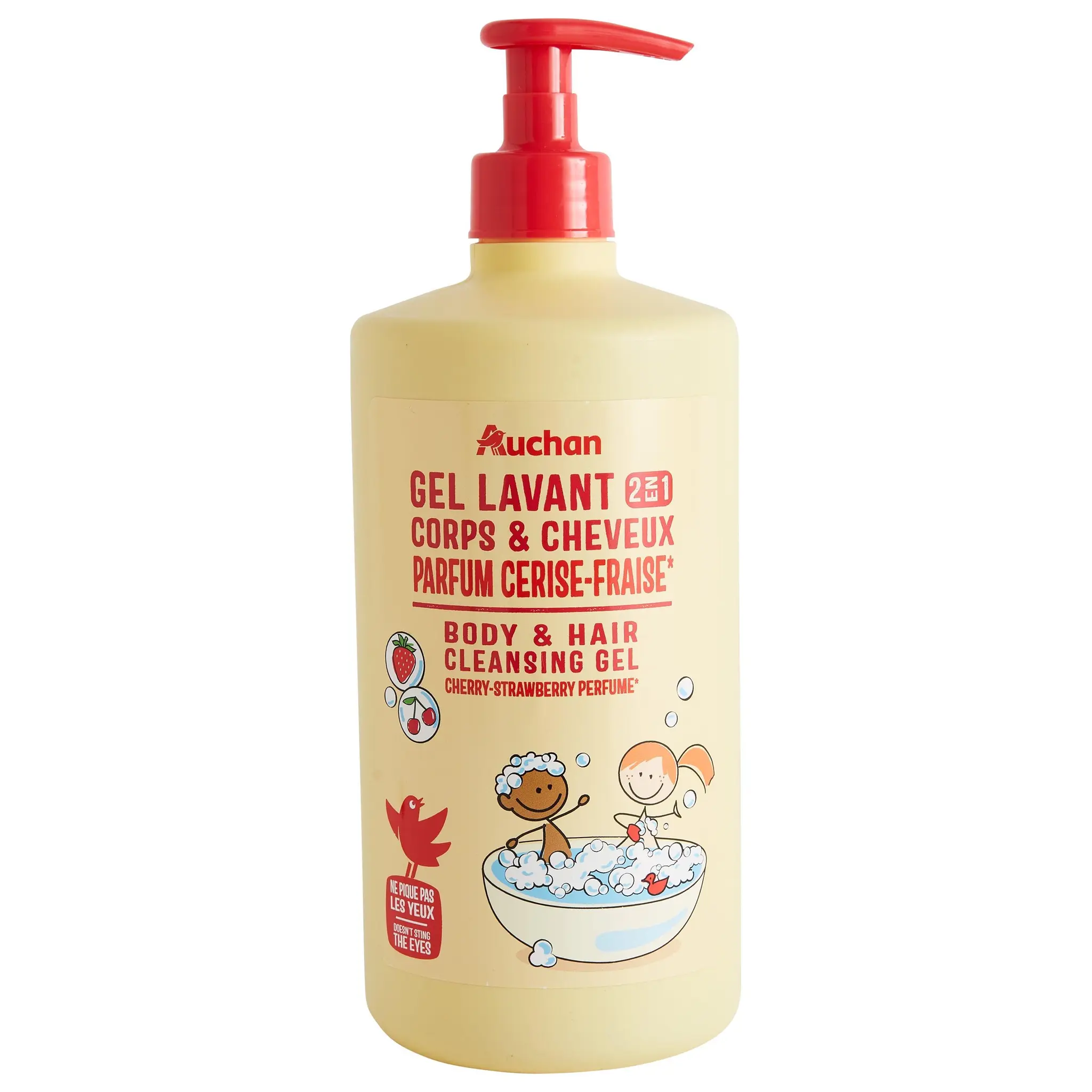 AUCHAN Gel lavant kids 2en1 corps et cheveux parfum cerise-fraise