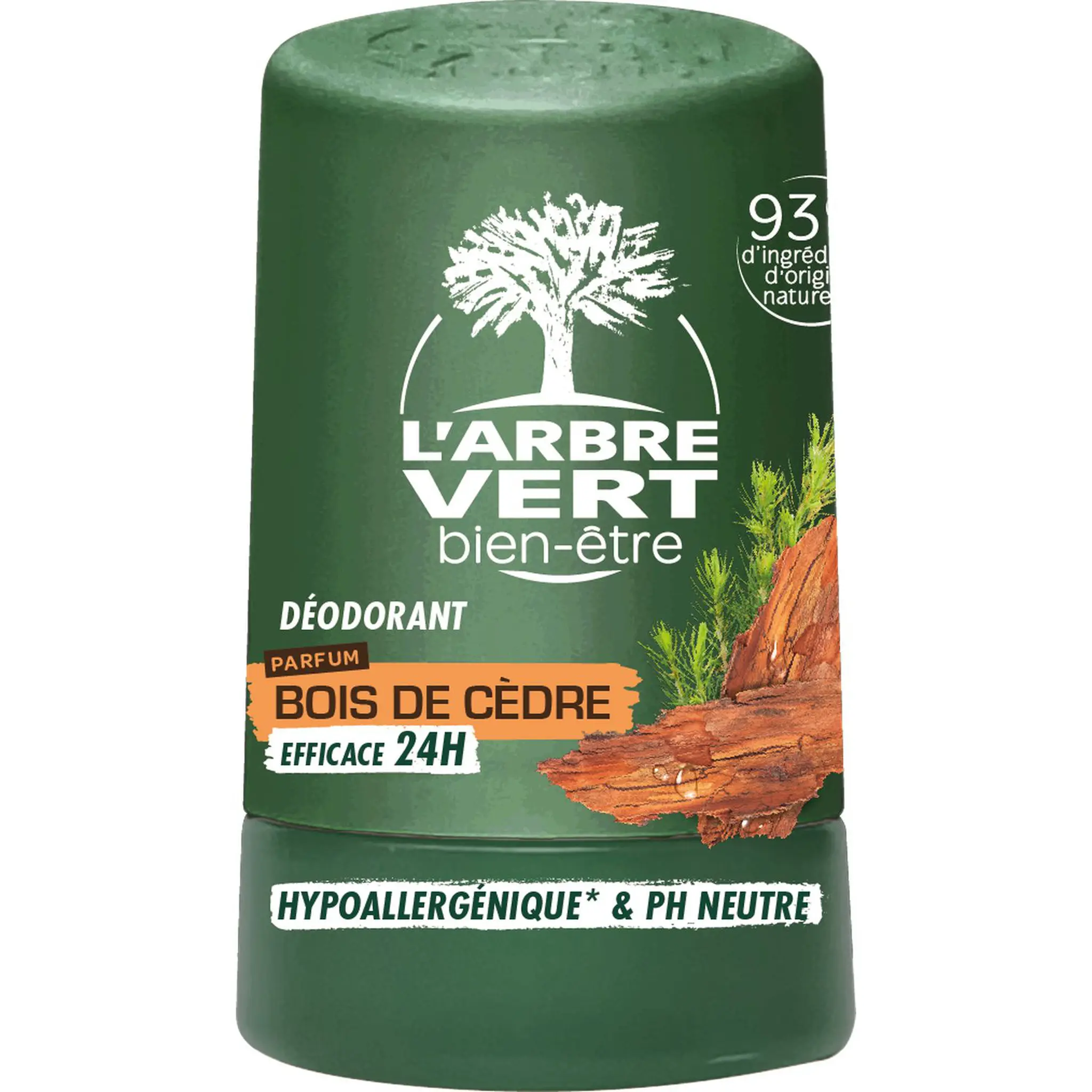 L'ARBRE VERT Déodorant bille homme 24h bois de cèdre