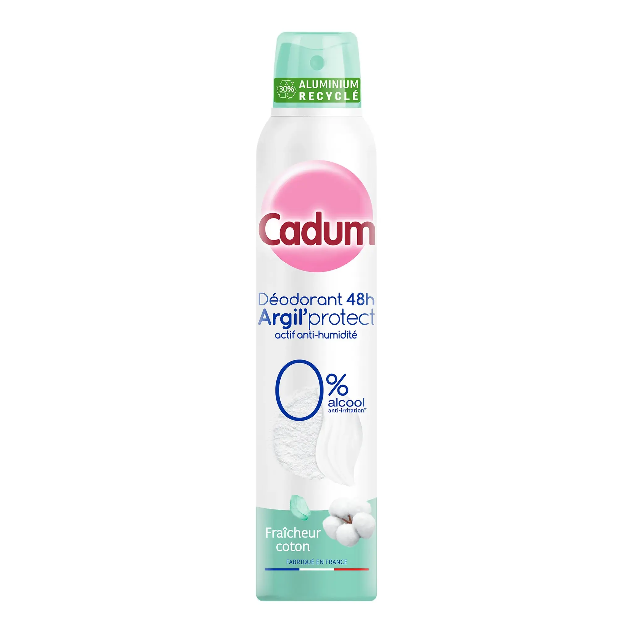 CADUM Déodorant spray 48h 0% alcool argil'protect fraîcheur coton