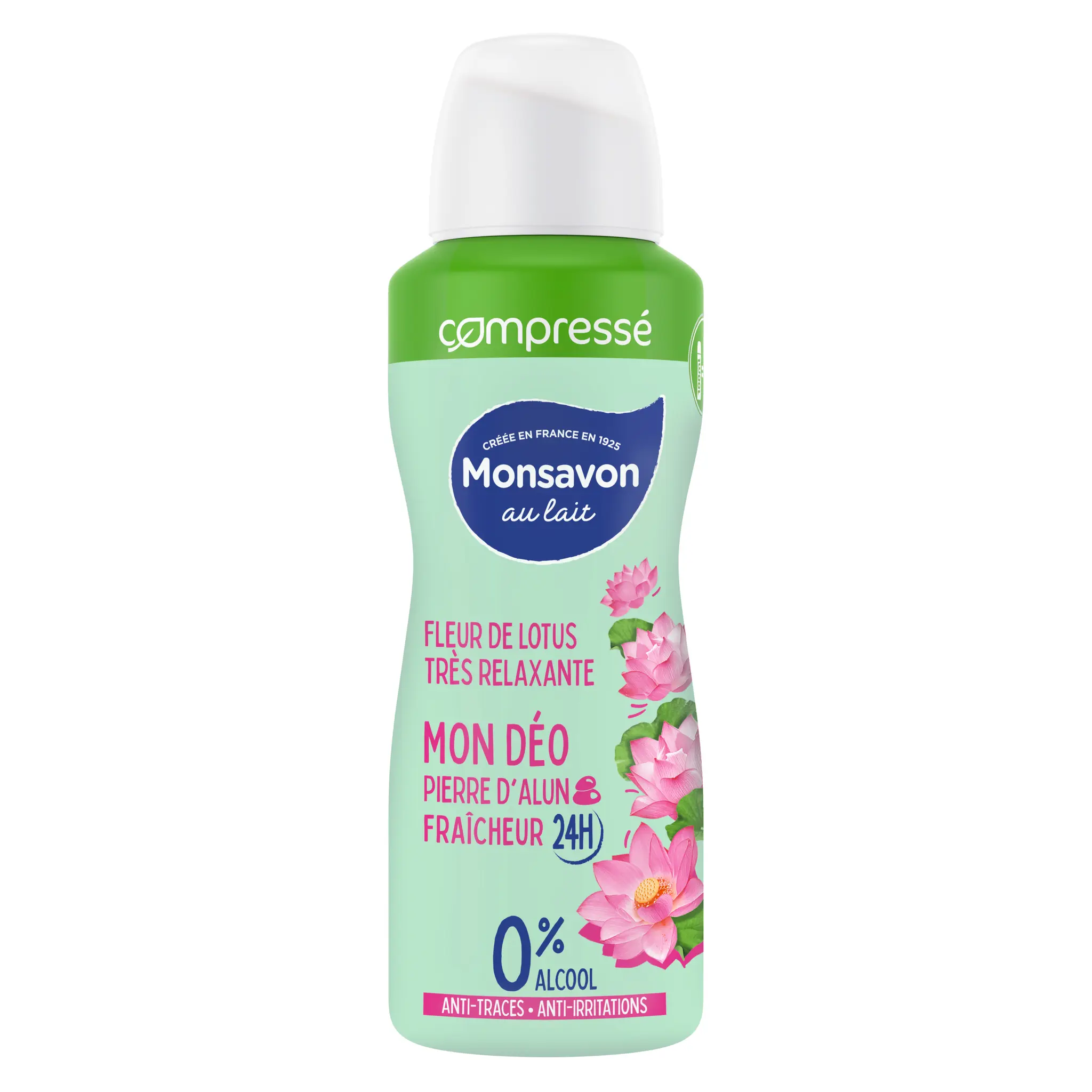 MONSAVON Déodorant spray compressé 24h anti-traces fleur de lotus pierre d'alun