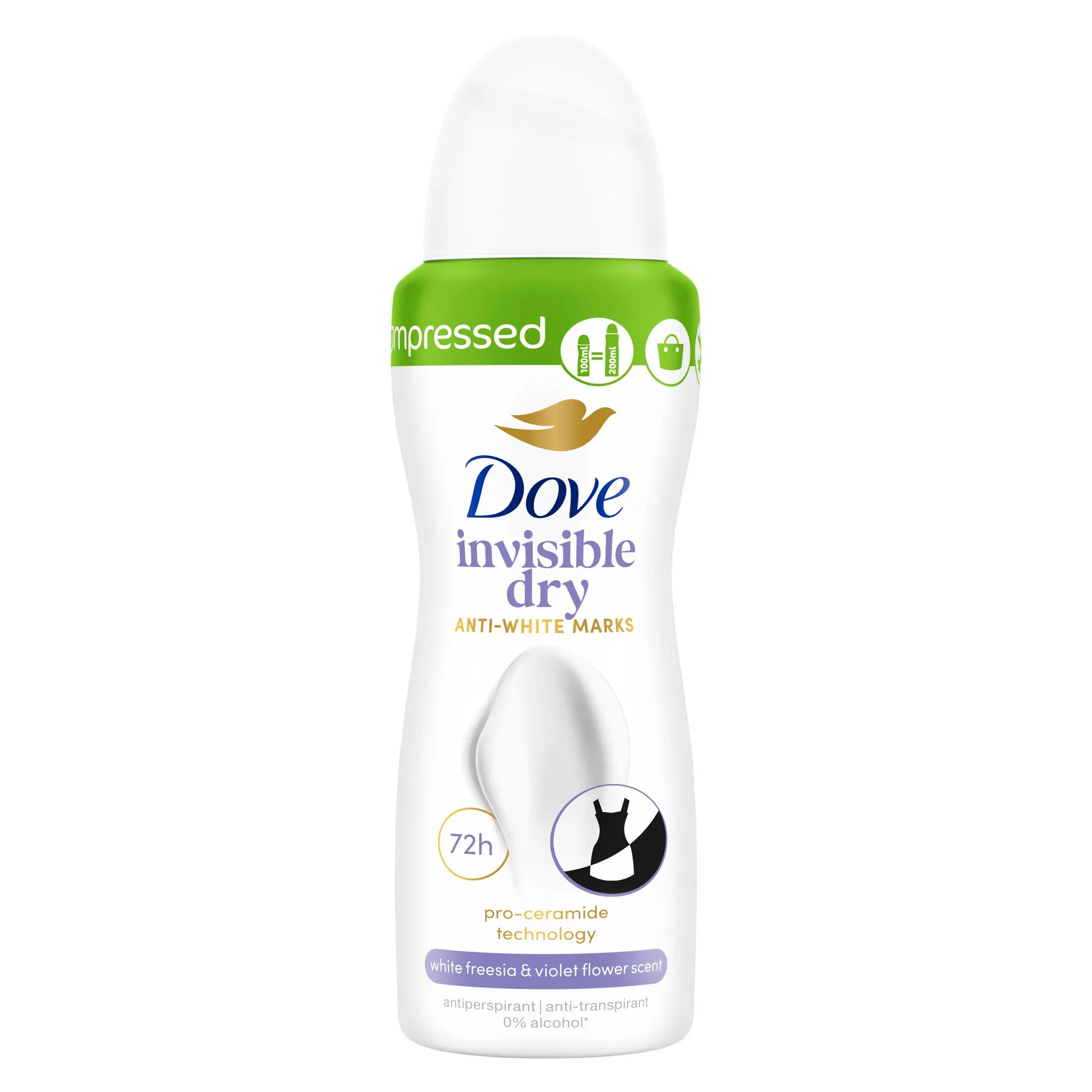 DOVE Déodorant spray compressé invisible dry anti-traces blanches 72H