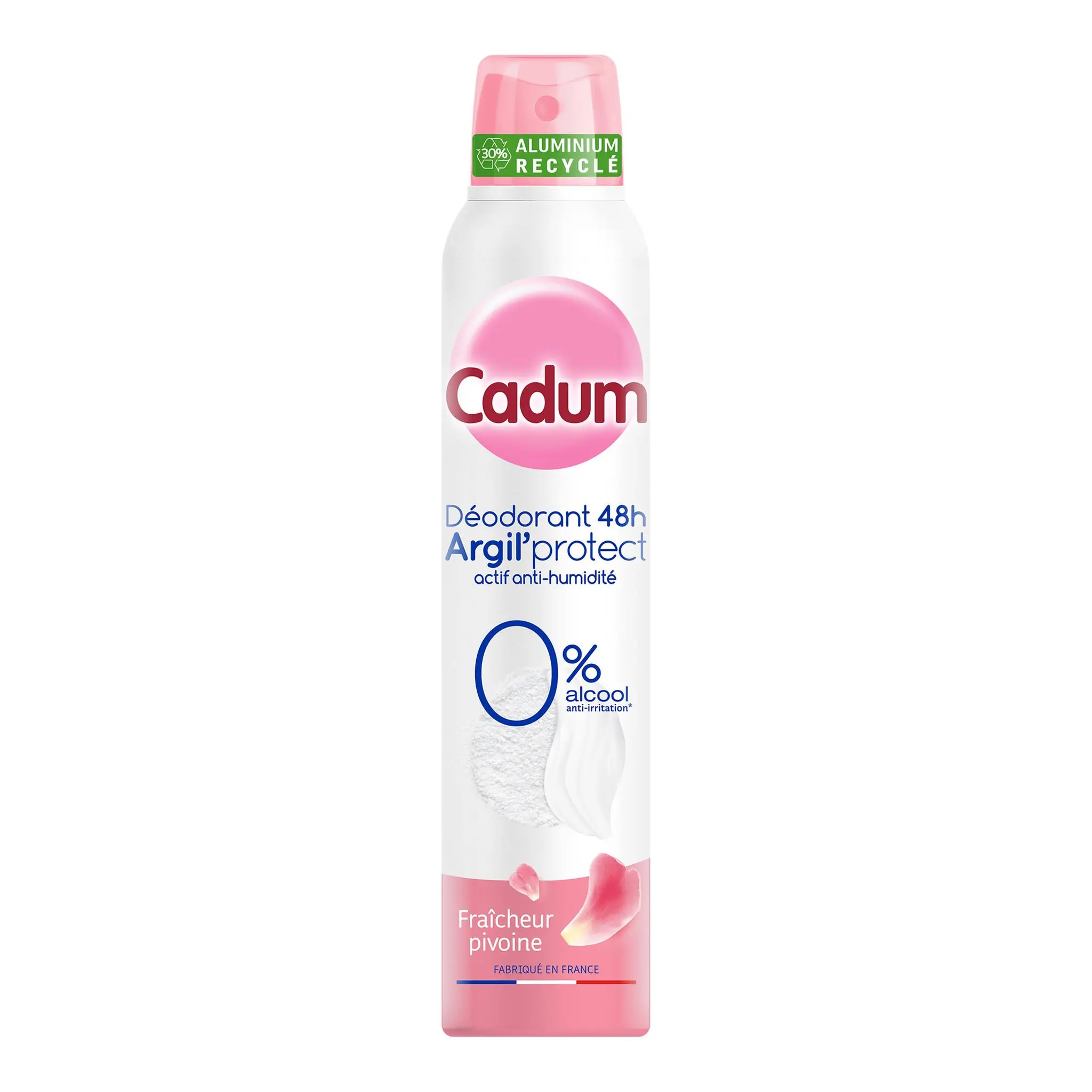 CADUM Déodorant 48h argil'protect 0% alcool fraîcheur pivoine