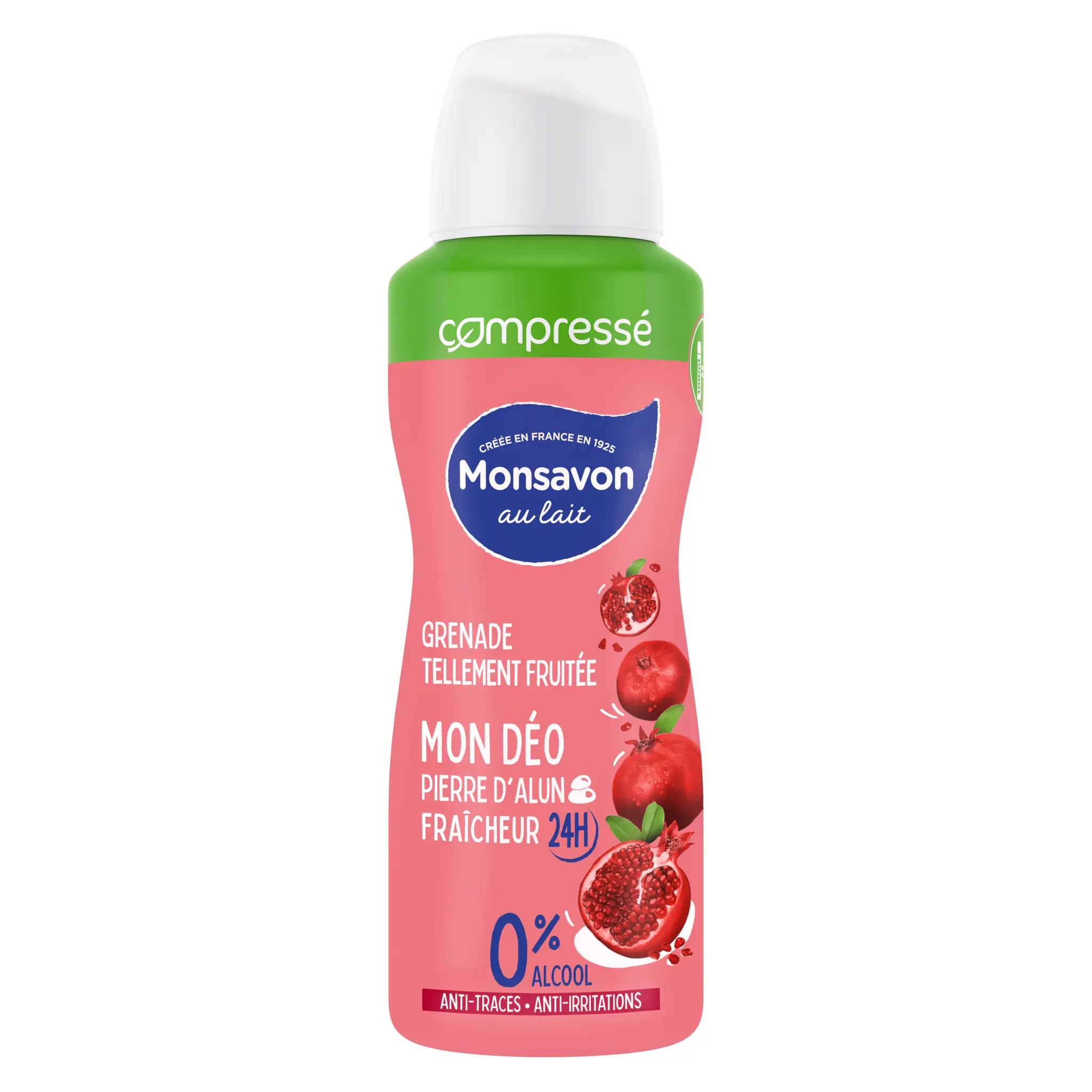 MONSAVON Déodorant spray compressé 24h 0% grenade fraîche à la pierre d'alun