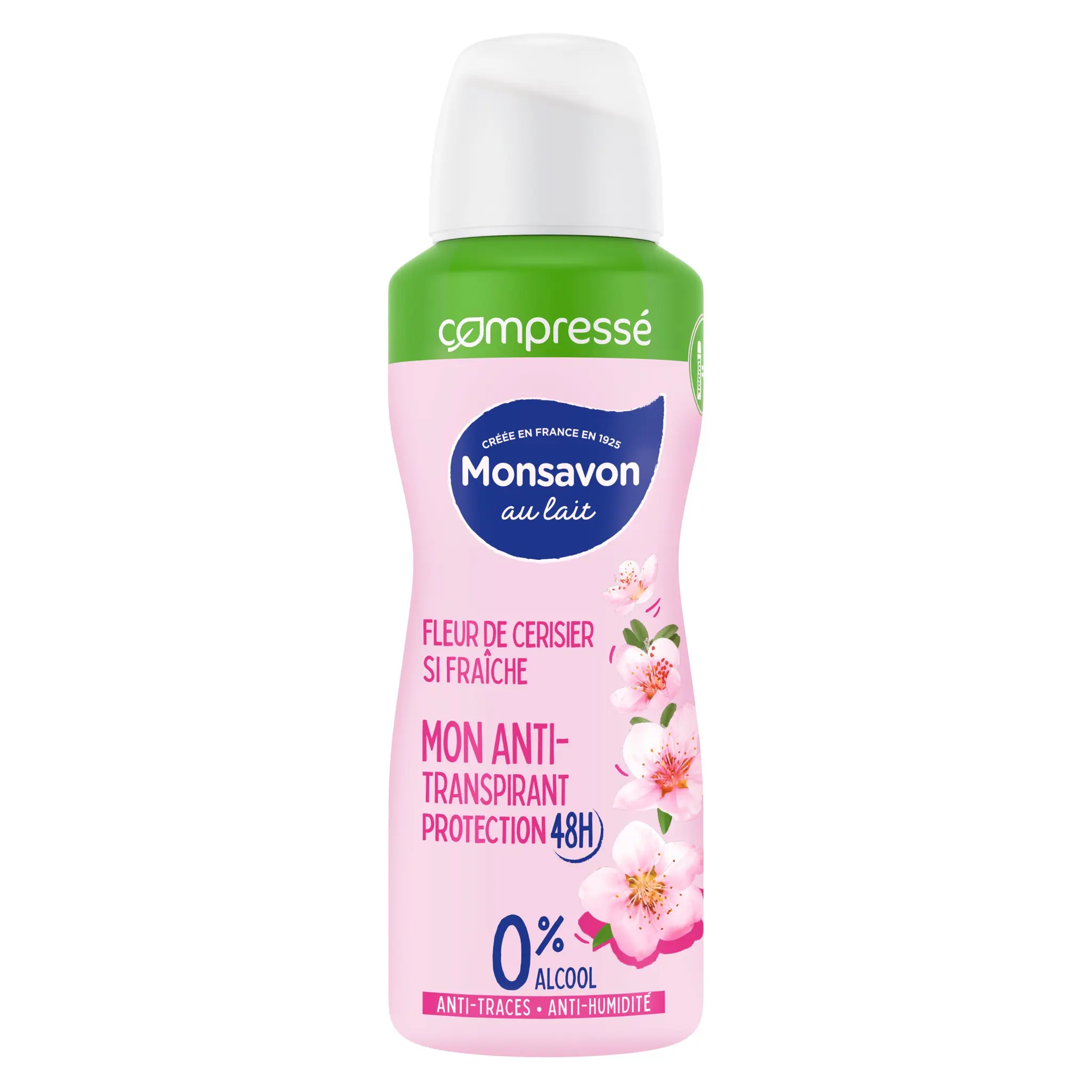 MONSAVON Déodorant spray compressé 48h fleur de cerisier anti-transpirant anti-traces
