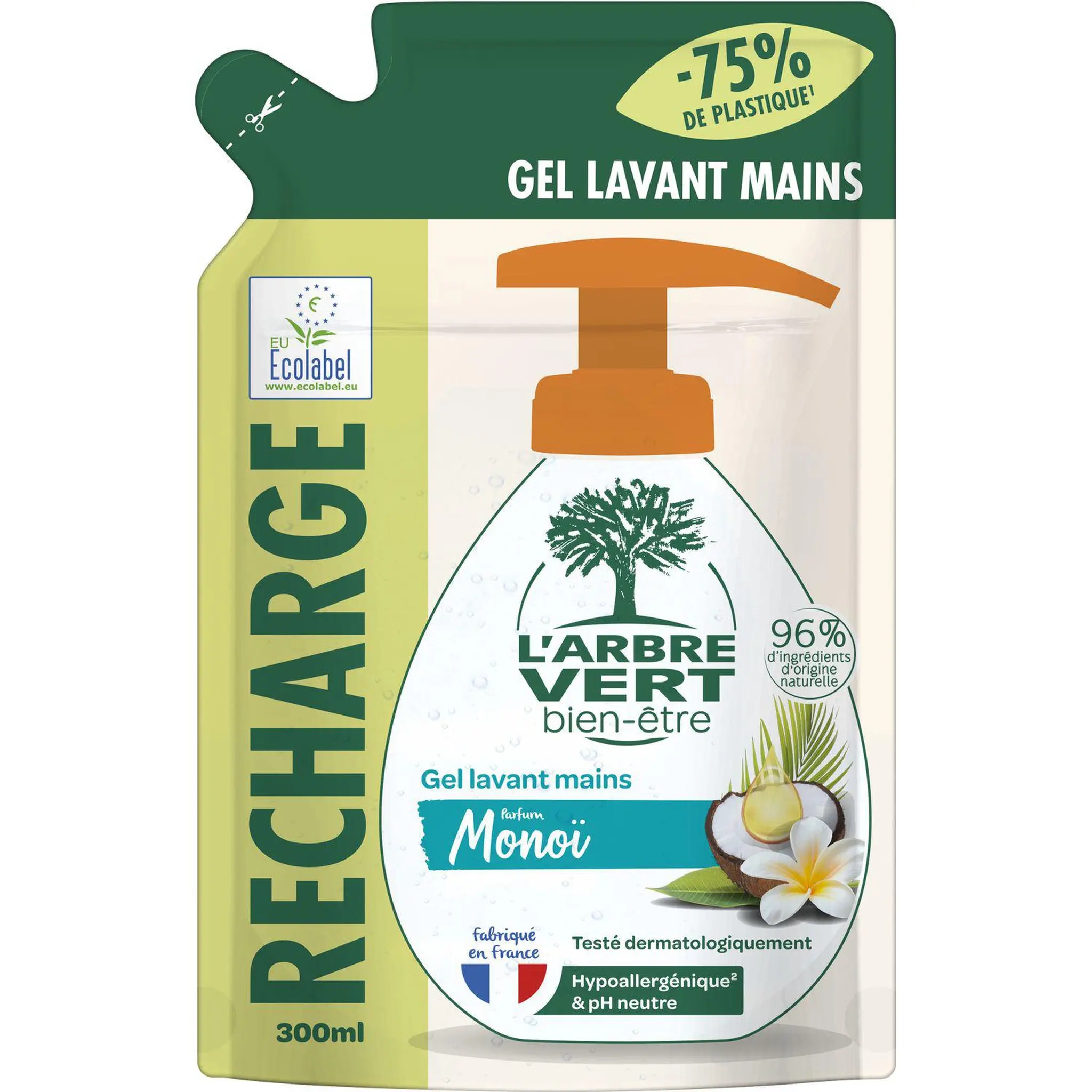 L'ARBRE VERT Recharge gel lavant mains parfum Monoï