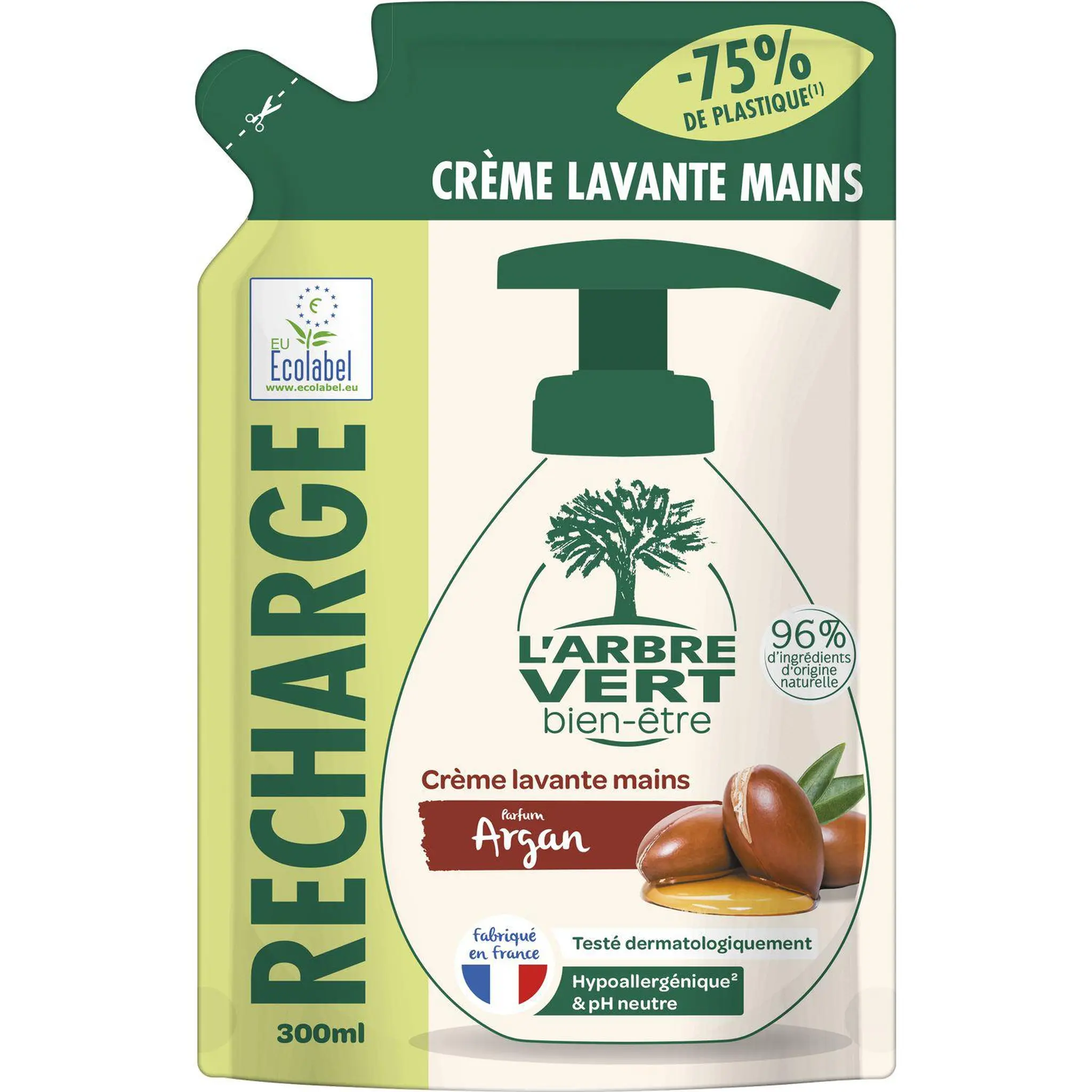 L'ARBRE VERT Recharge Crème lavante nourrissante pour les mains aux extraits d'Argan
