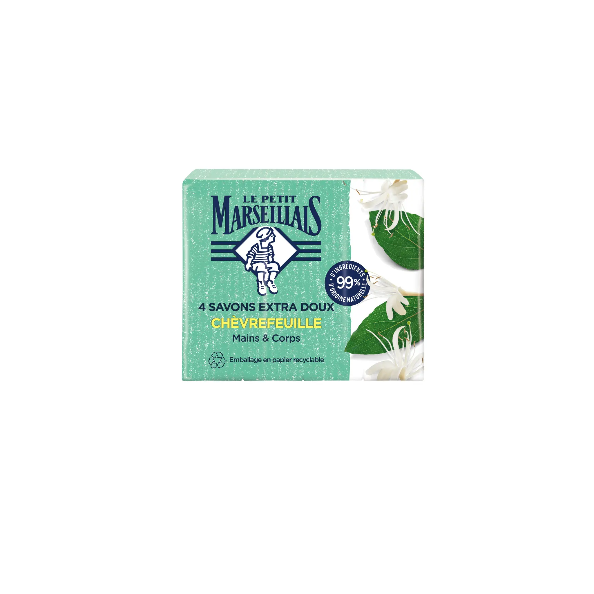 LE PETIT MARSEILLAIS Savon solide extra doux mains et corps chèvrefeuille