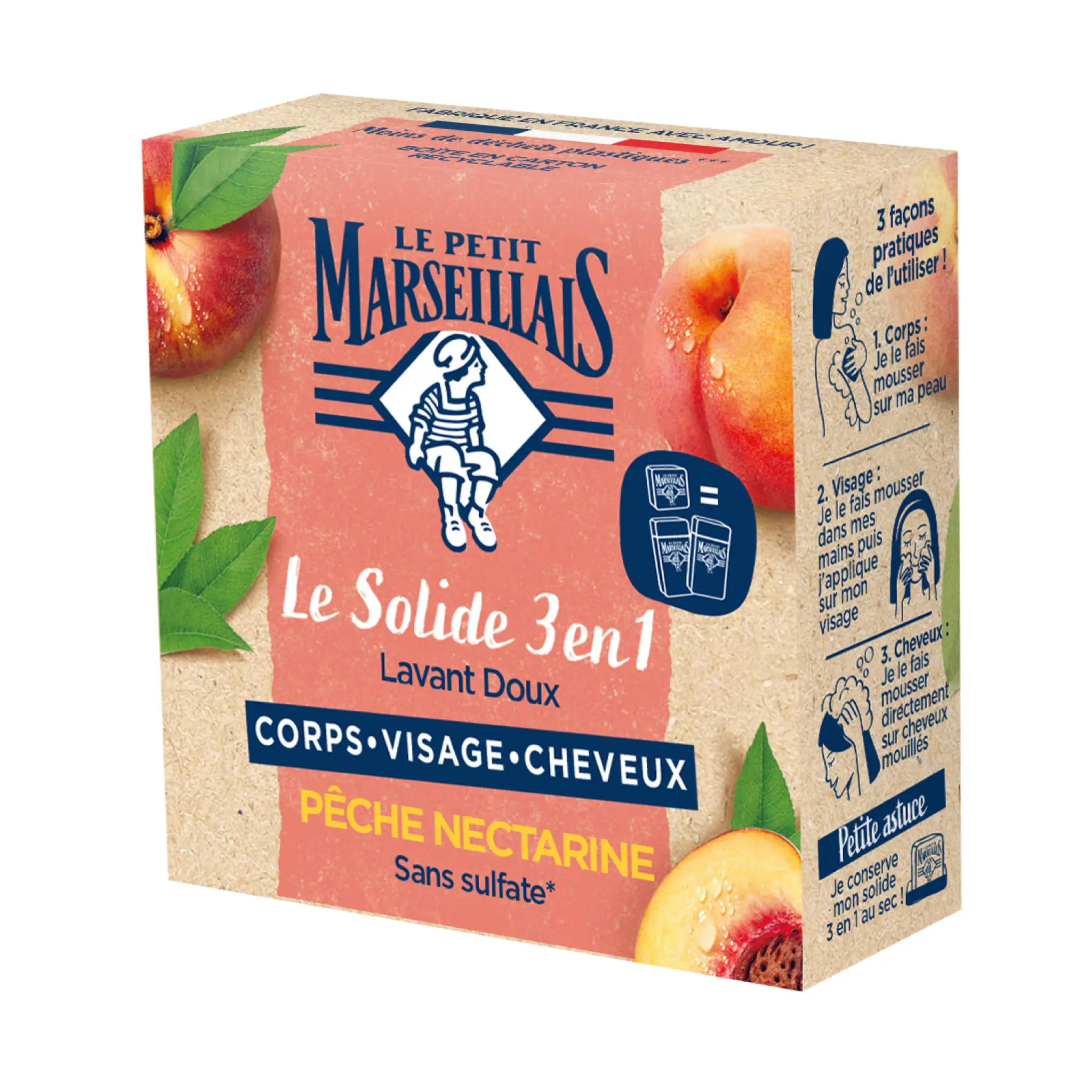 LE PETIT MARSEILLAIS Savon solide corps visage cheveux pêche nectarine