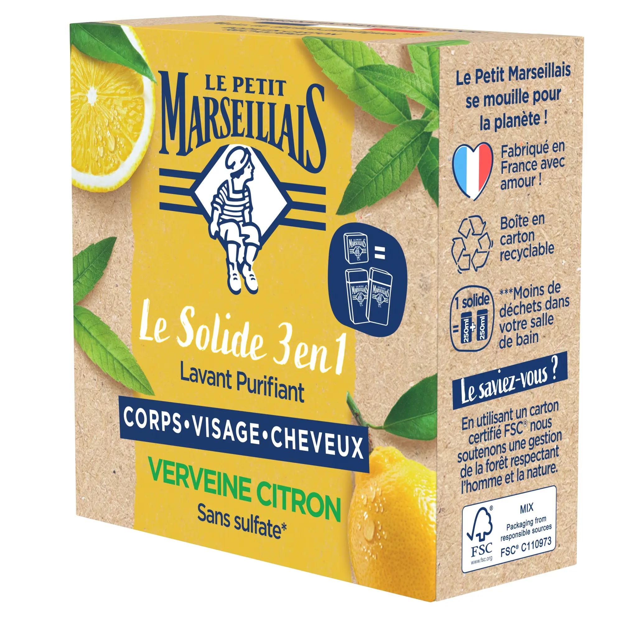 LE PETIT MARSEILLAIS Savon solide visage corps cheveux verveine citron