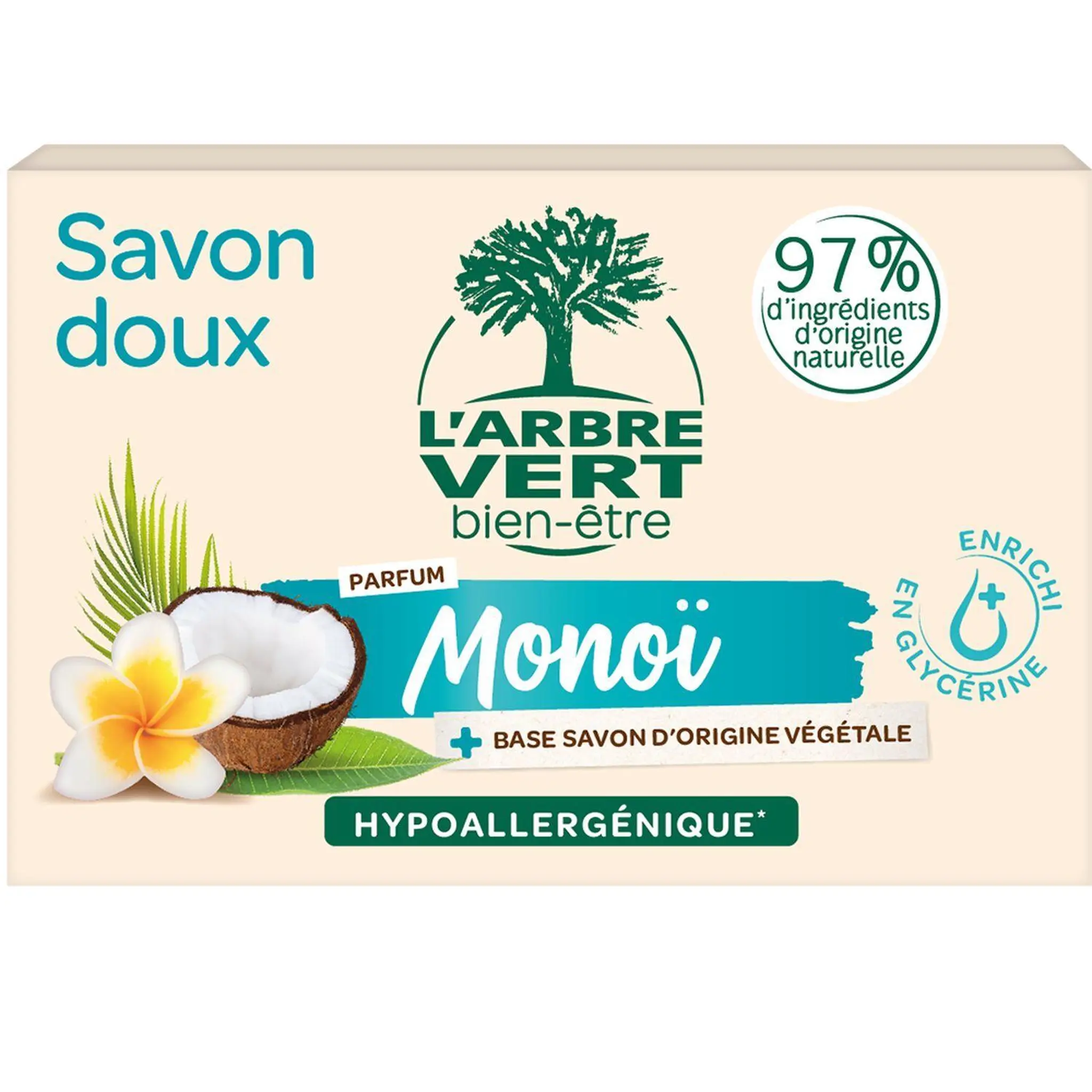 L'ARBRE VERT Savon doux hypoallergénique parfum Monoï