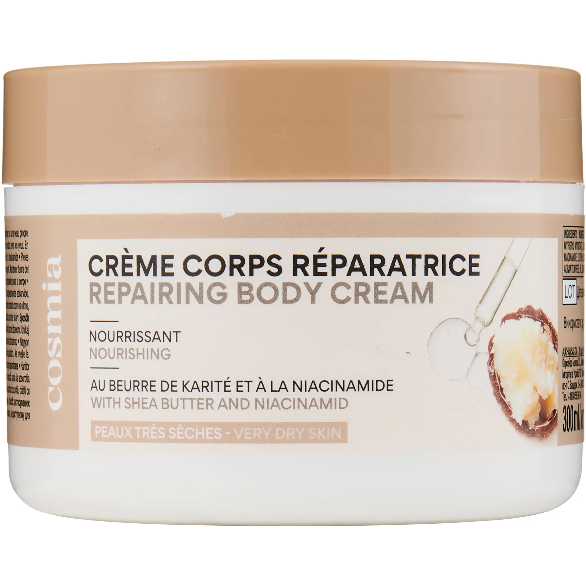 COSMIA Crème corps réparatrice au beurre de karité et à la niacinamide pour peaux très sèches