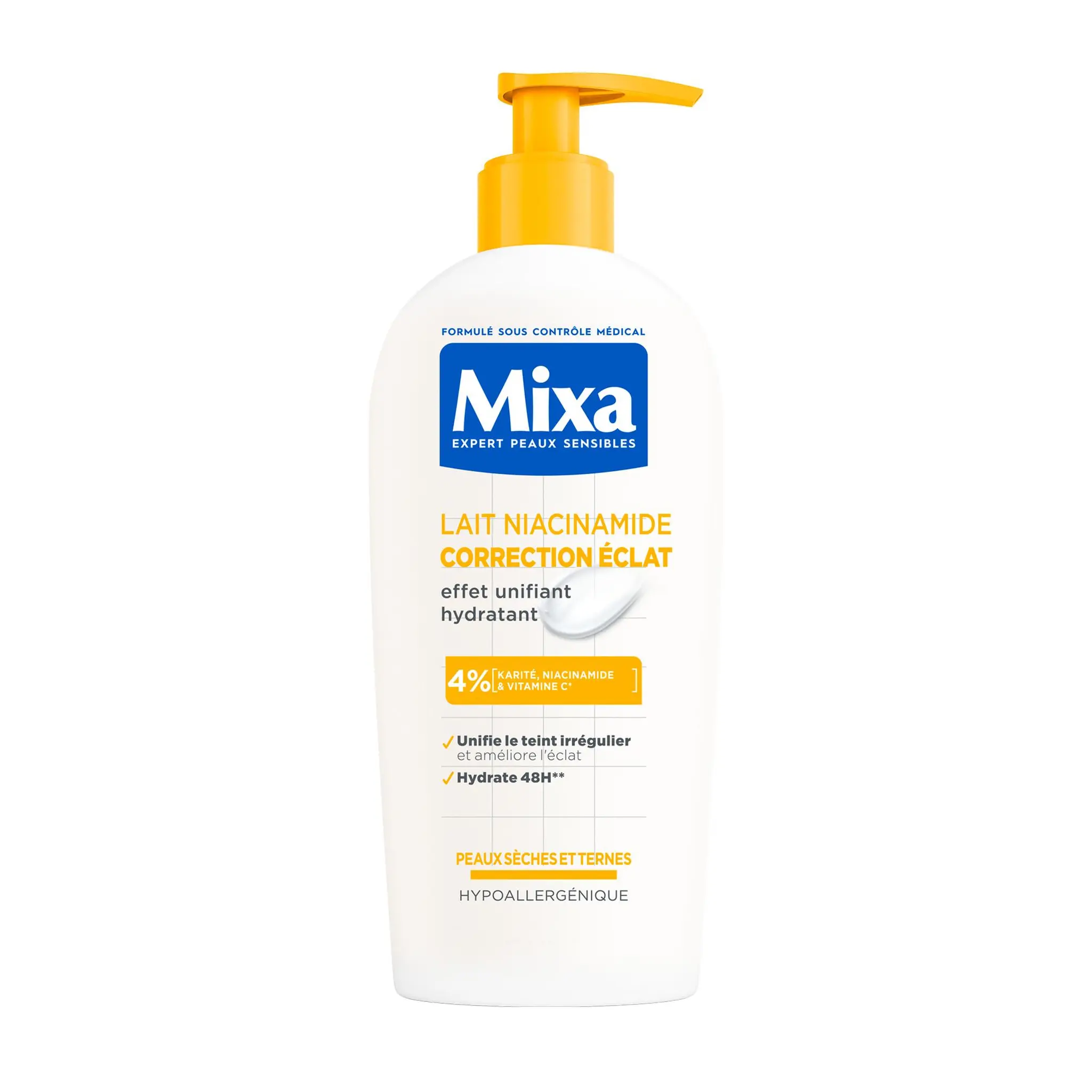 MIXA Lait pour le corps correction éclat à la niacinamide pour peaux sèches et ternes