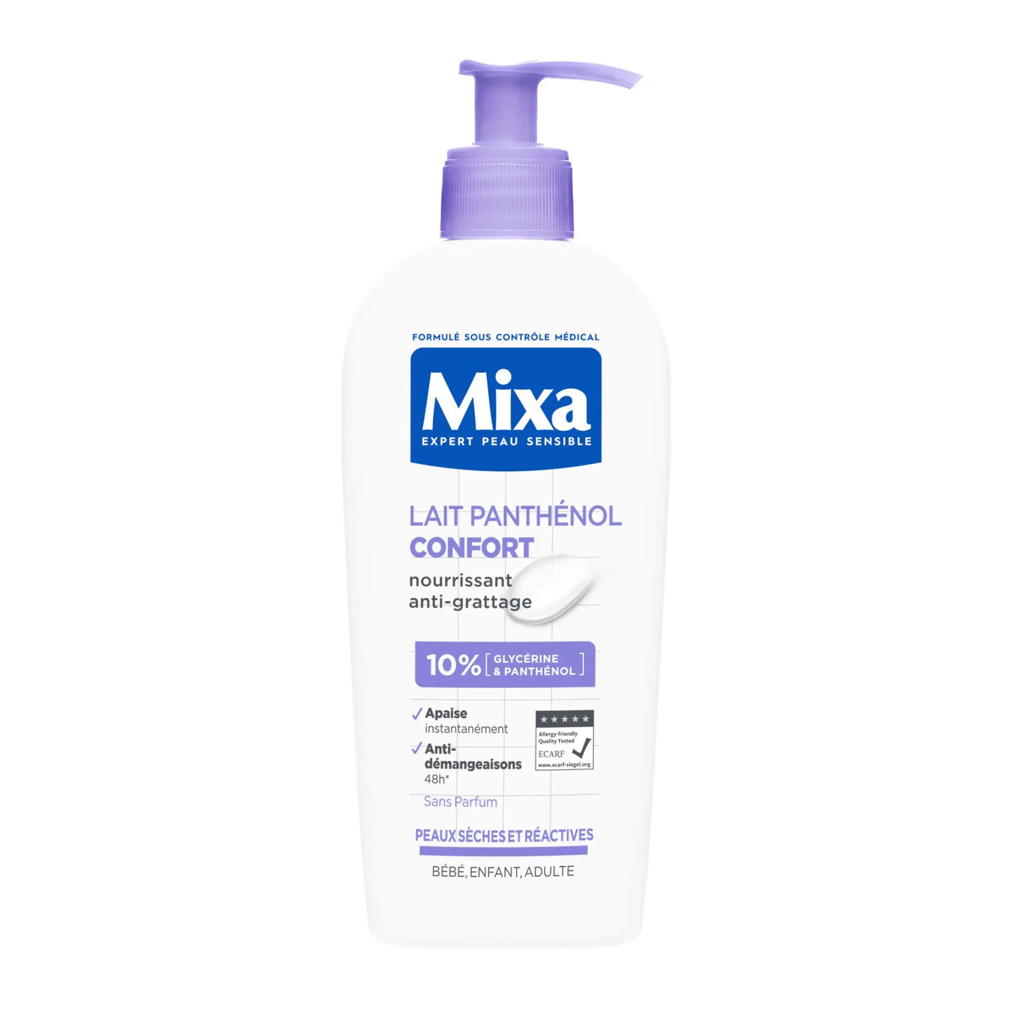 MIXA Expert peau sensible lait panthénol confort peaux sèches et réactives