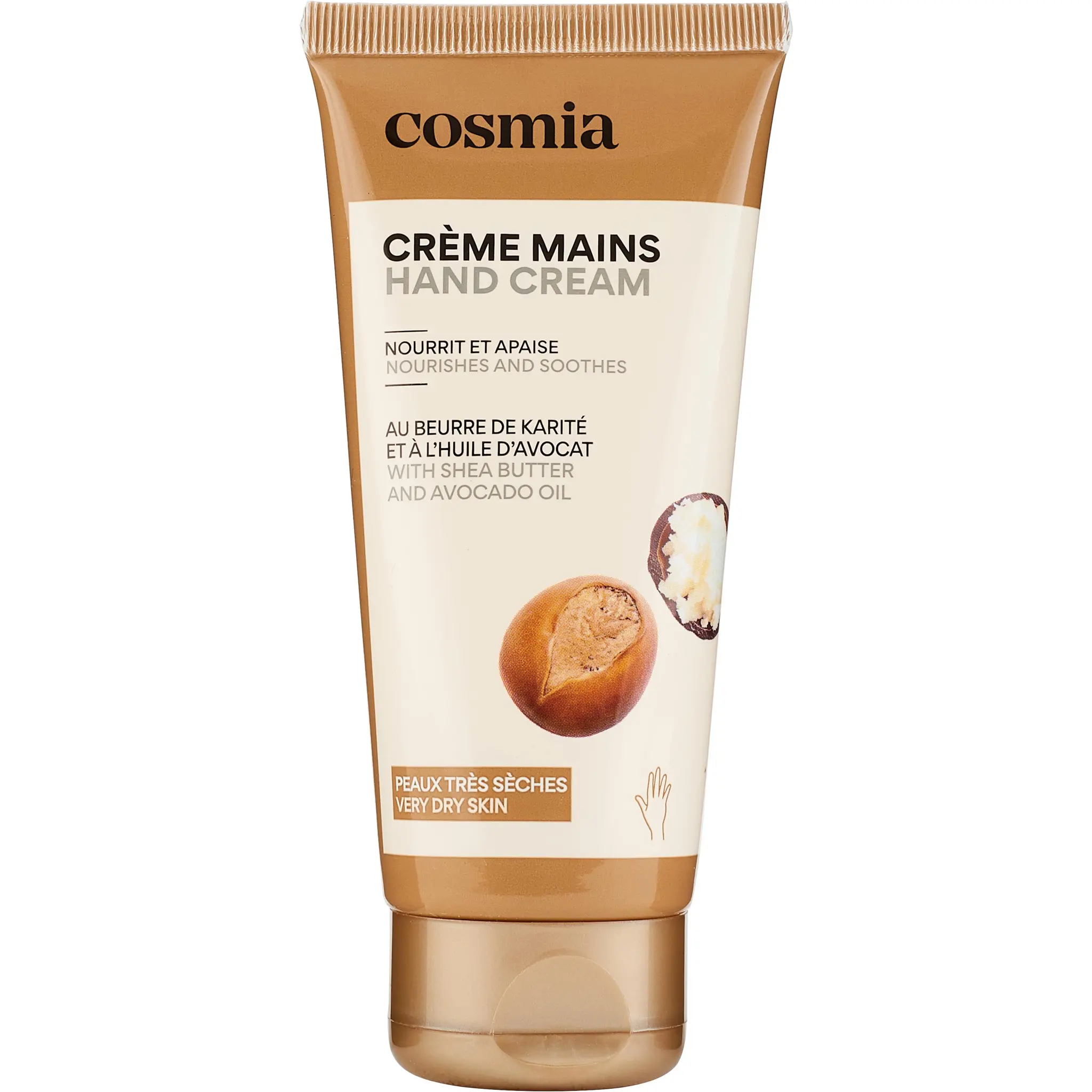 COSMIA Crème pour les mains au beurre de karité et à l'huile d'avocat pour peaux très sèches